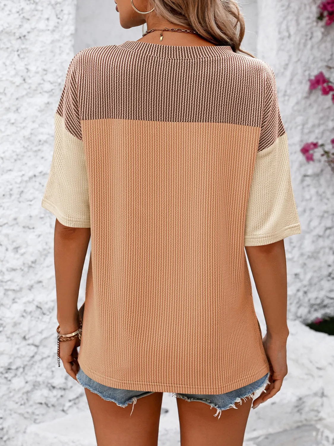 Mandy Color Block Round Neck Half Sleeve Top (6 Colors)