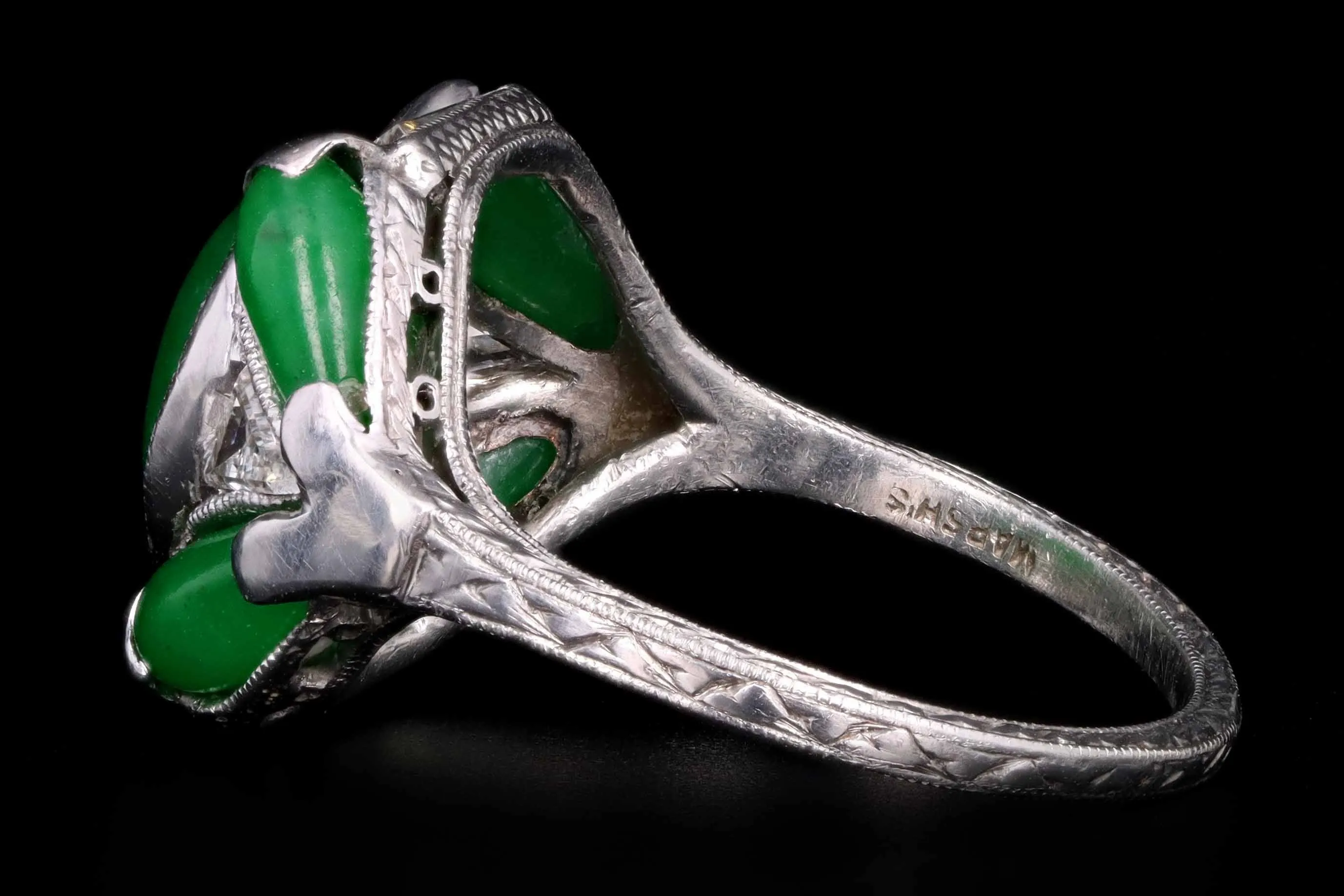 Marsh & Co. Art Deco Platinum Jadeite And Diamond Ring