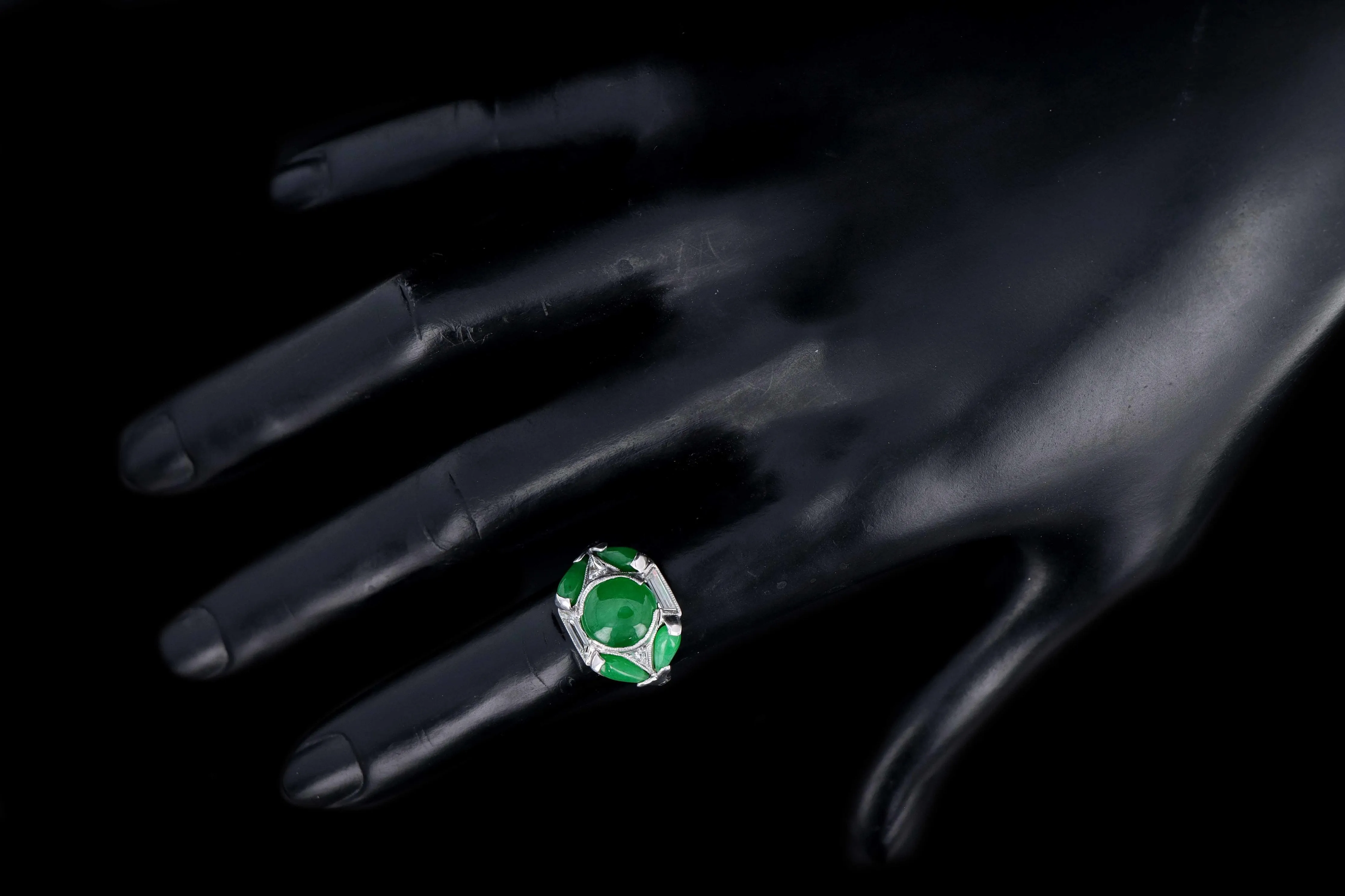 Marsh & Co. Art Deco Platinum Jadeite And Diamond Ring