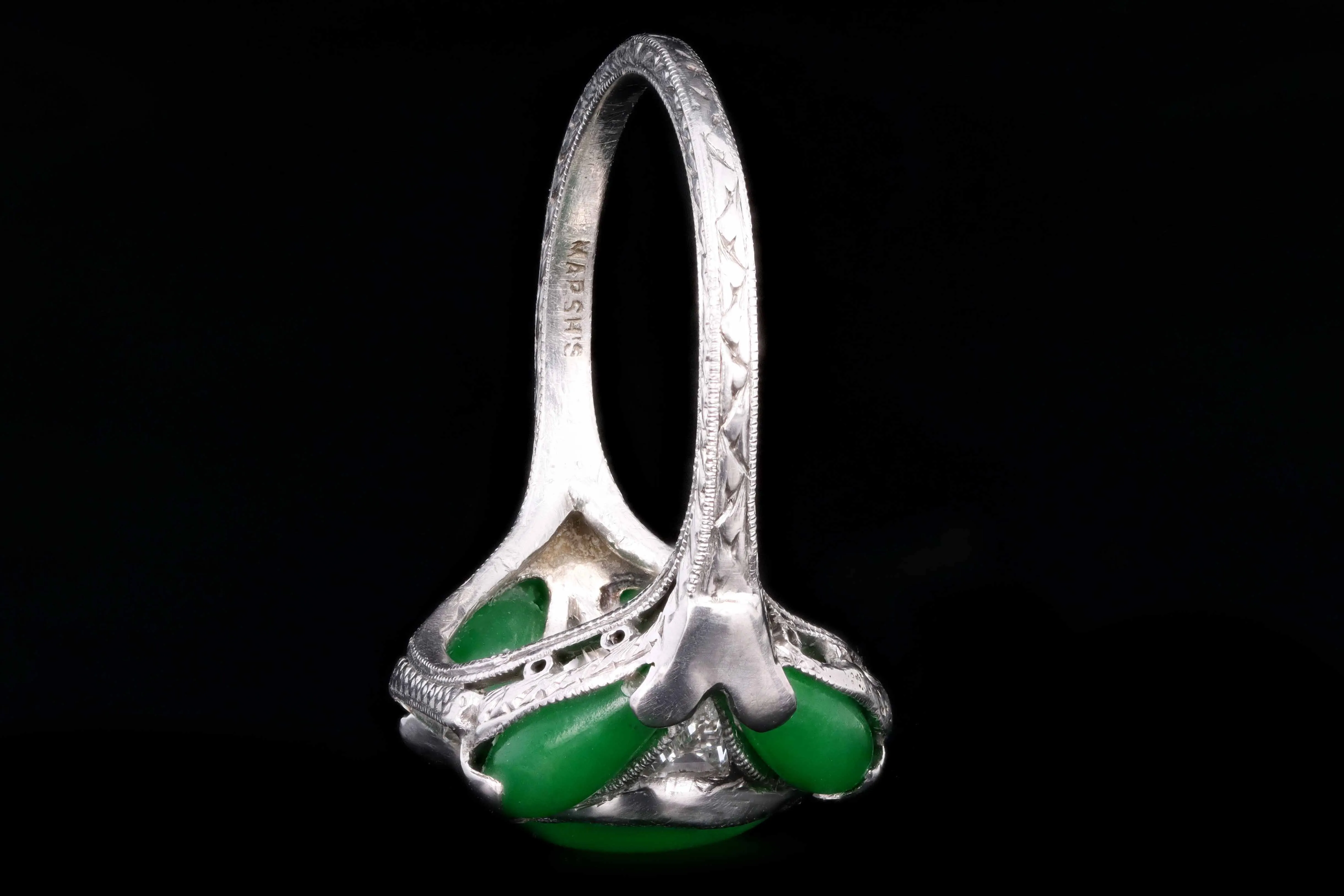 Marsh & Co. Art Deco Platinum Jadeite And Diamond Ring