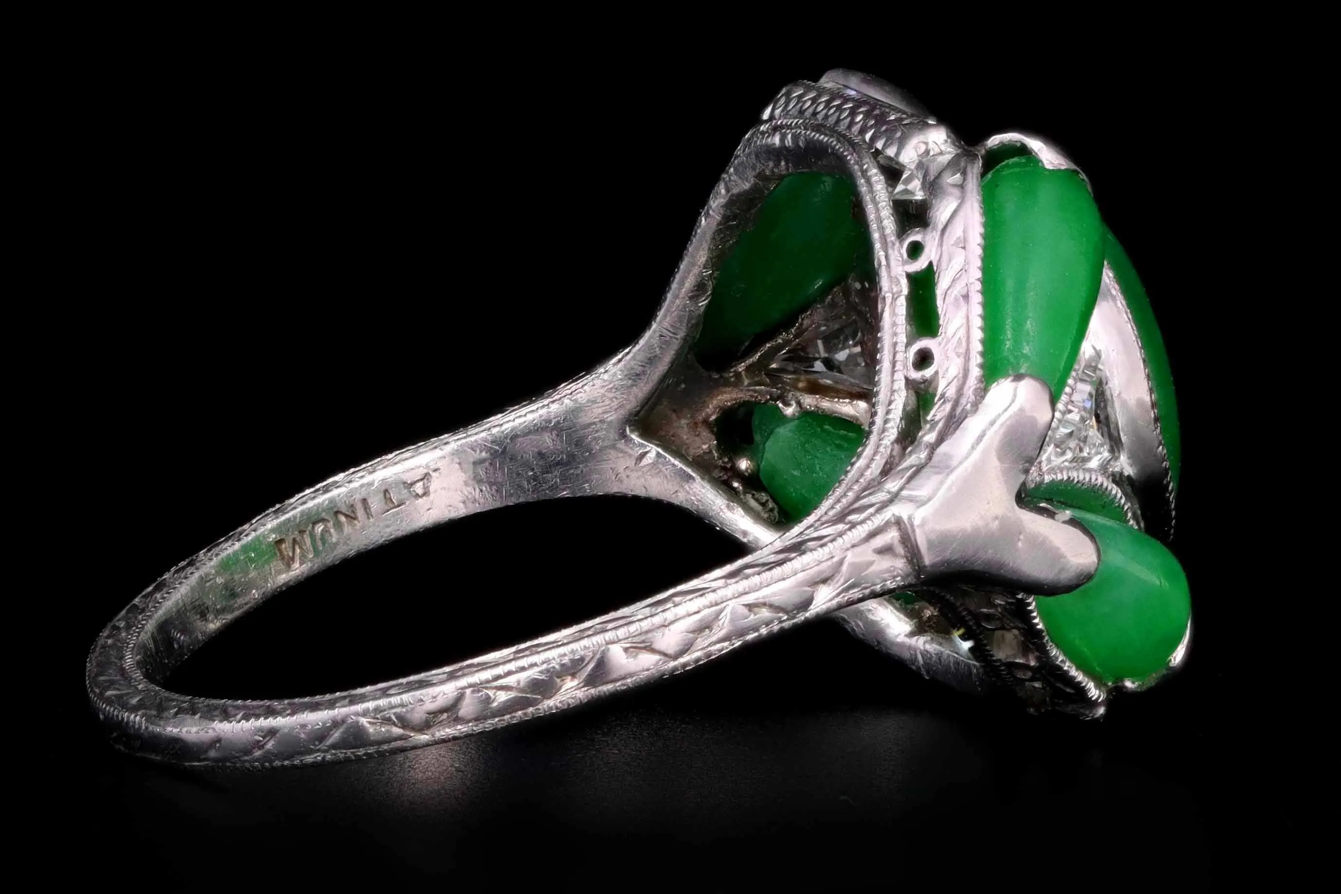 Marsh & Co. Art Deco Platinum Jadeite And Diamond Ring
