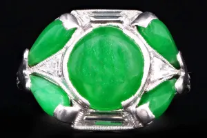 Marsh & Co. Art Deco Platinum Jadeite And Diamond Ring