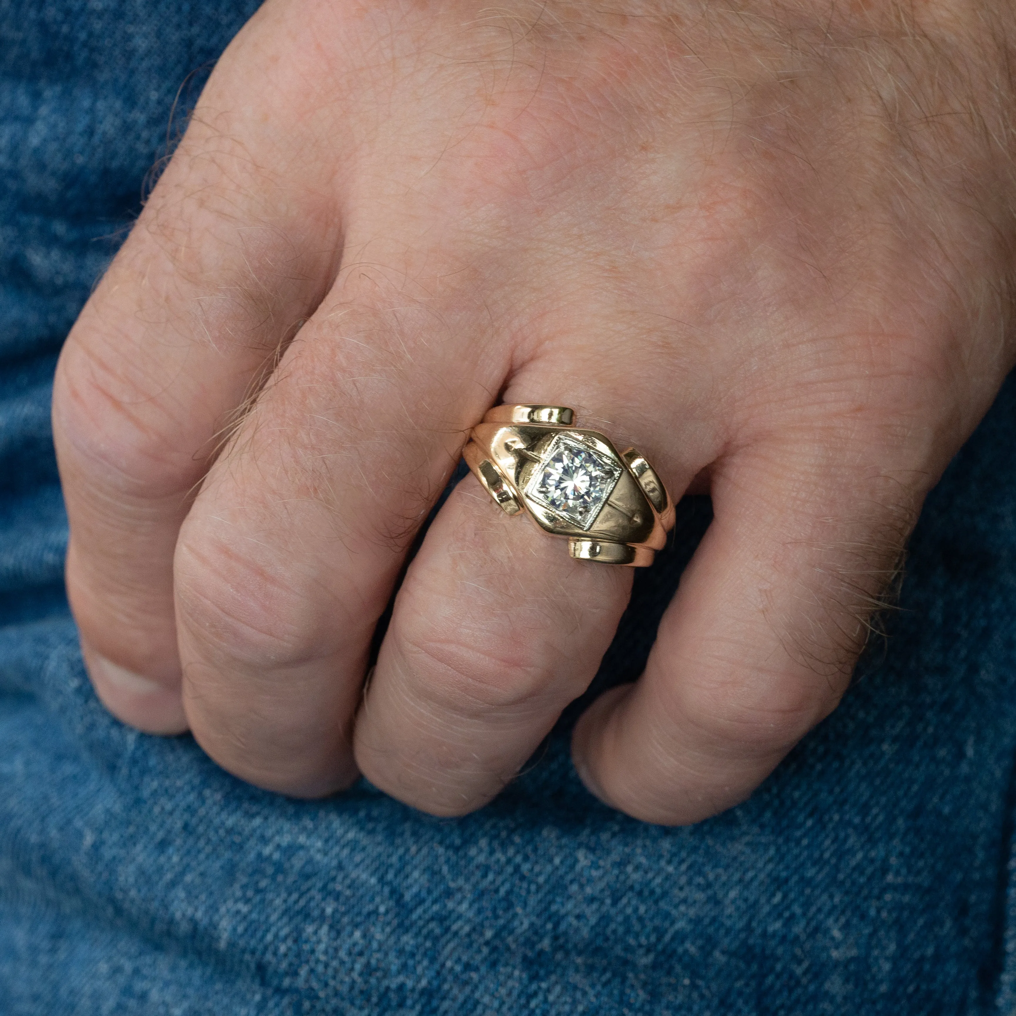 Men's Bold Diamond Ring c. 1940s