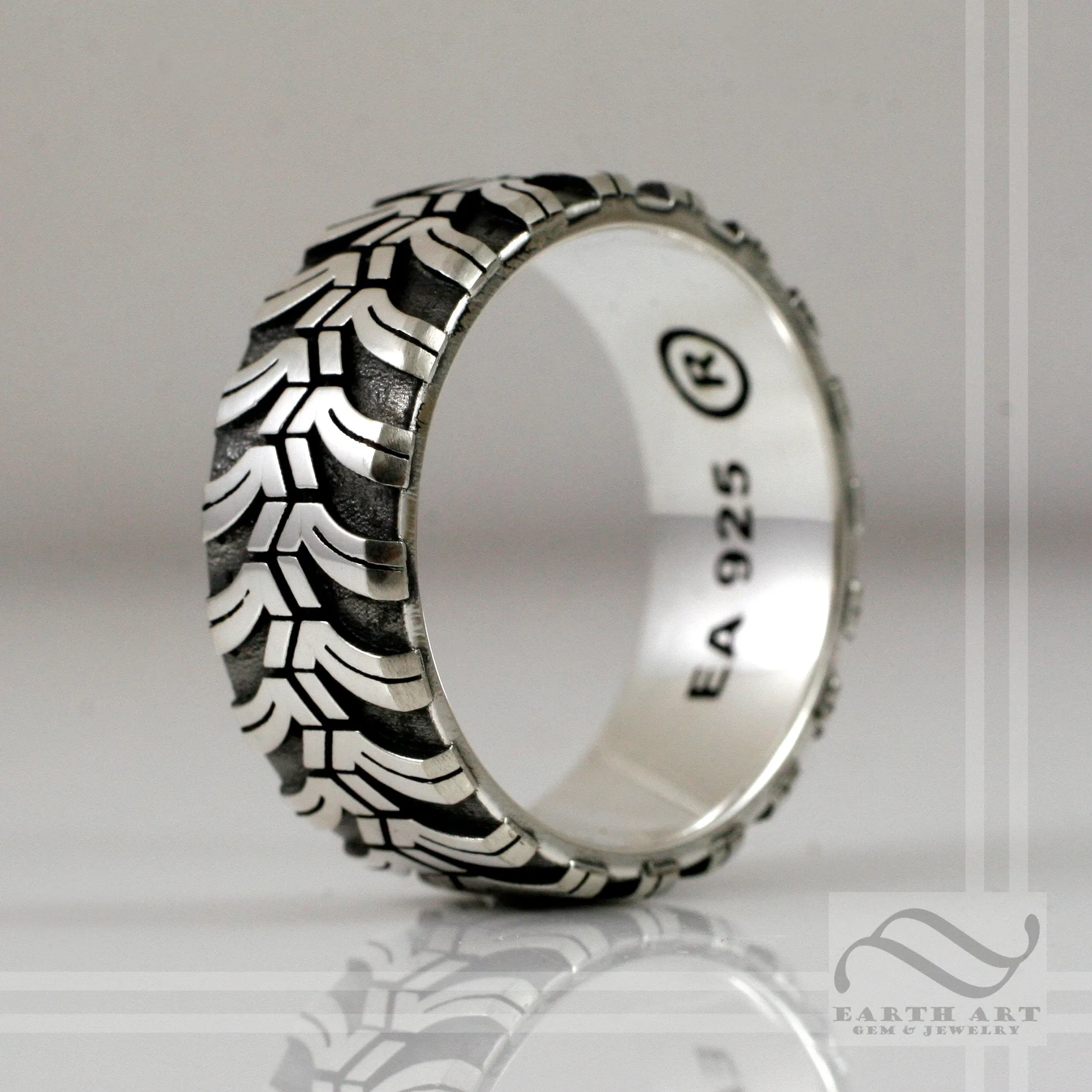 Mens Cobalt® M/T by Interco® Tire Tread wedding Ring - Wide design - Sterling Silver