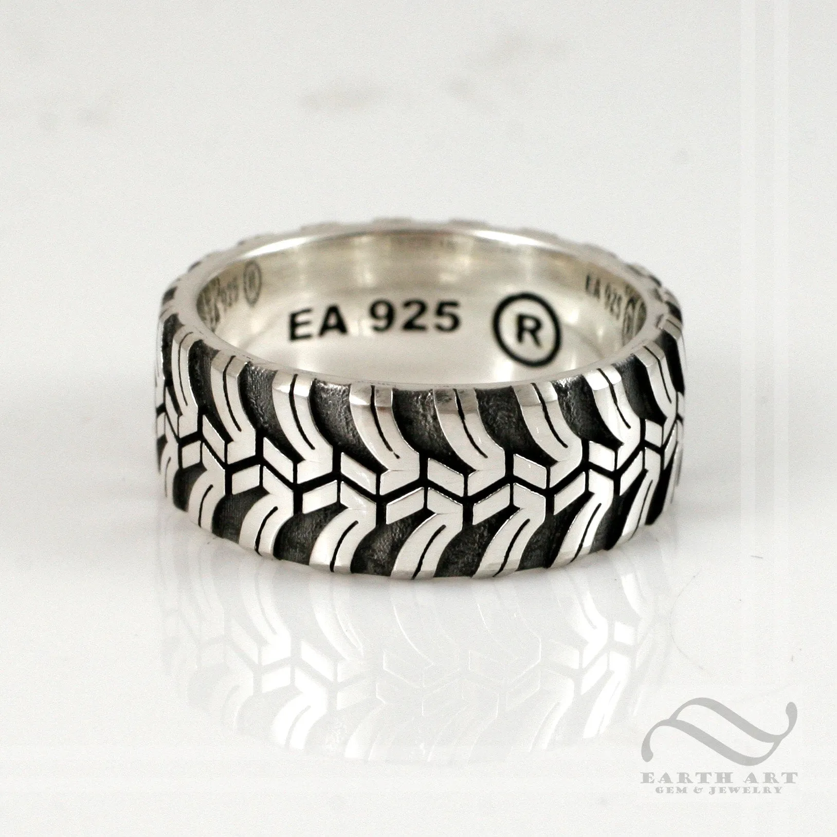 Mens Cobalt® M/T by Interco® Tire Tread wedding Ring - Wide design - Sterling Silver