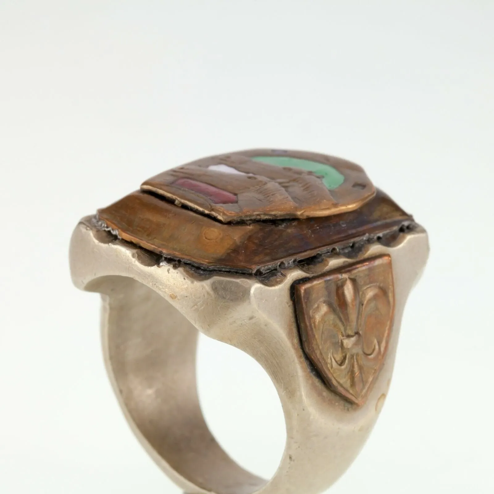 Mexican Biker Ring with Horses and Enamel Accents Size 11.5