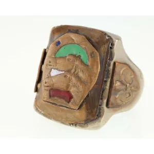 Mexican Biker Ring with Horses and Enamel Accents Size 11.5