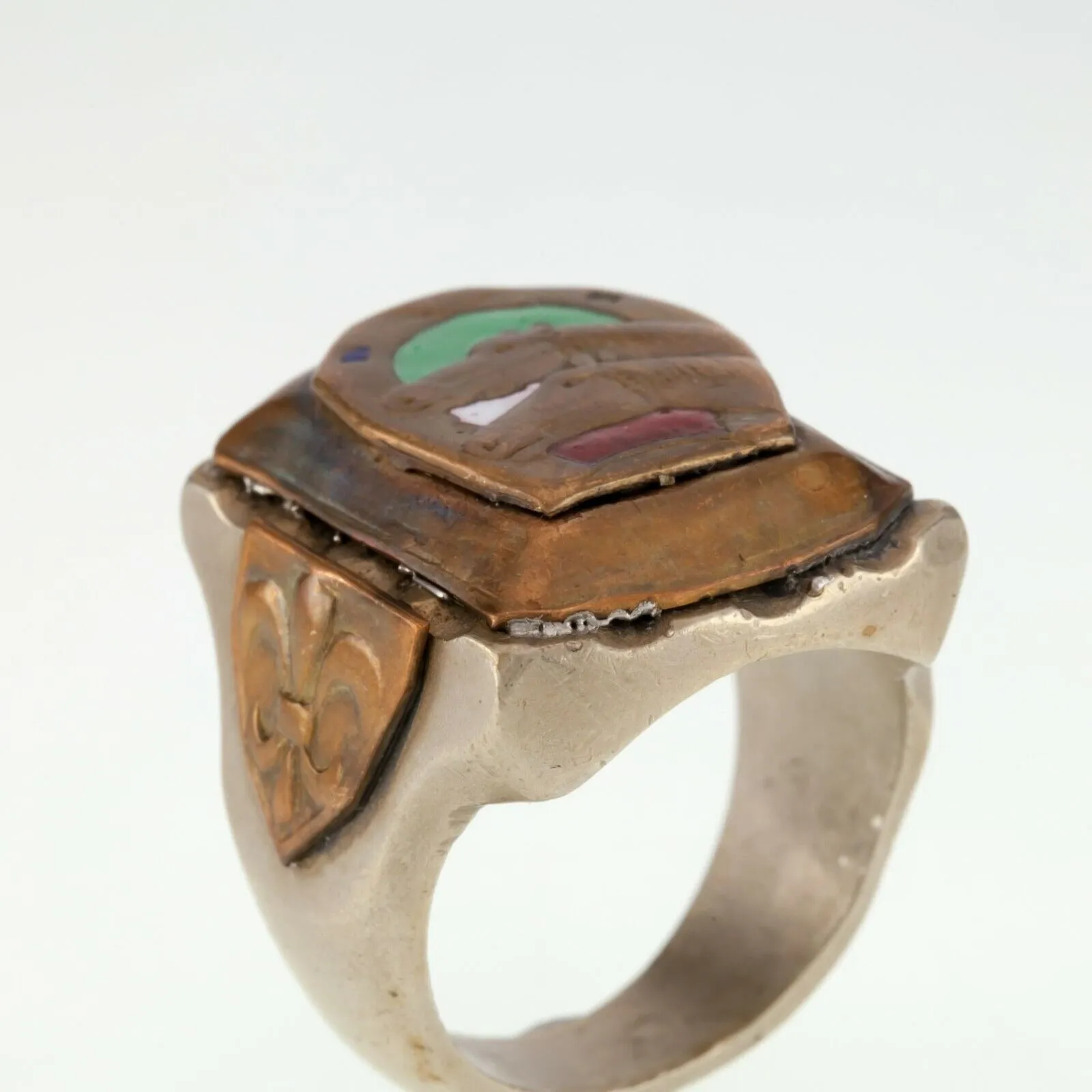 Mexican Biker Ring with Horses and Enamel Accents Size 11.5