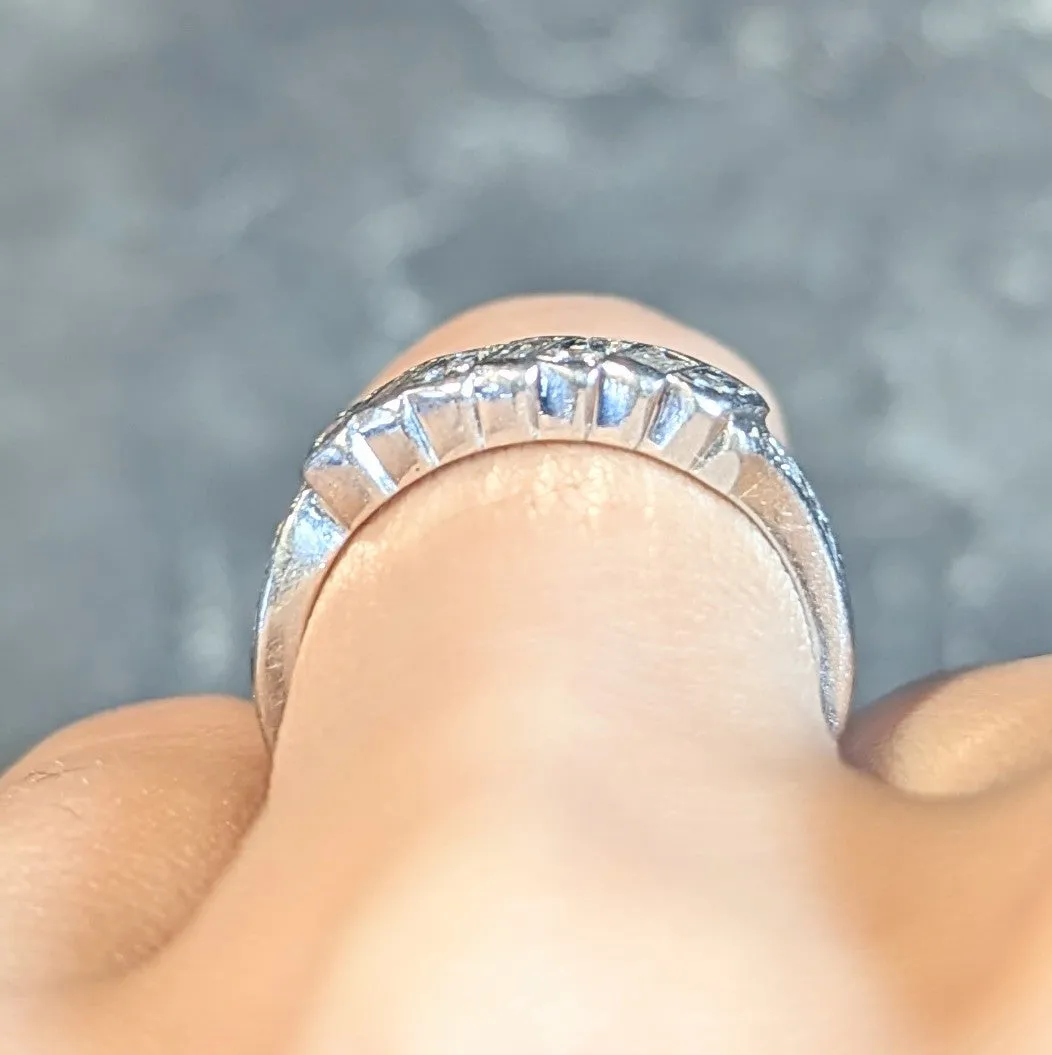 Mid-Century 0.62 CTW Diamond Platinum Ribbon Vintage Band Ring