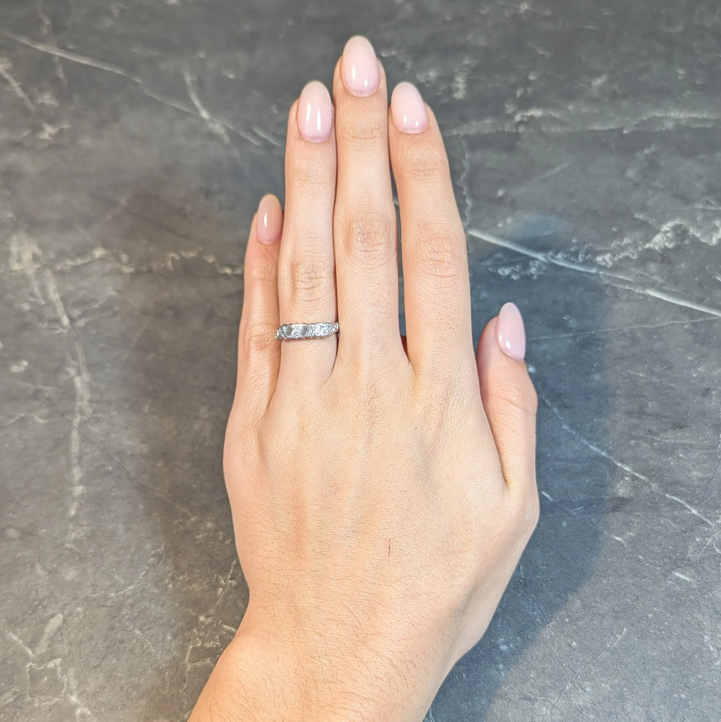 Mid-Century 0.62 CTW Diamond Platinum Ribbon Vintage Band Ring