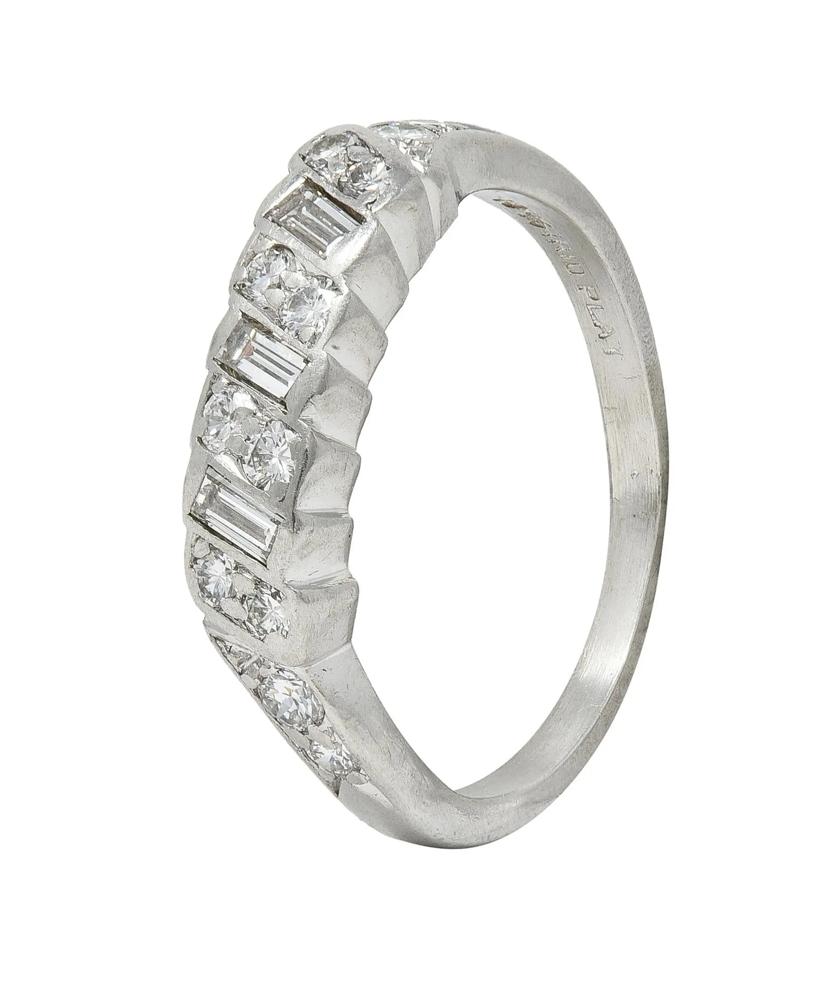 Mid-Century 0.62 CTW Diamond Platinum Ribbon Vintage Band Ring