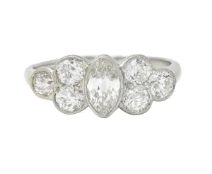 Mid-Century 1.50 CTW Marquise Diamond 14 Karat White Gold Vintage Cluster Ring