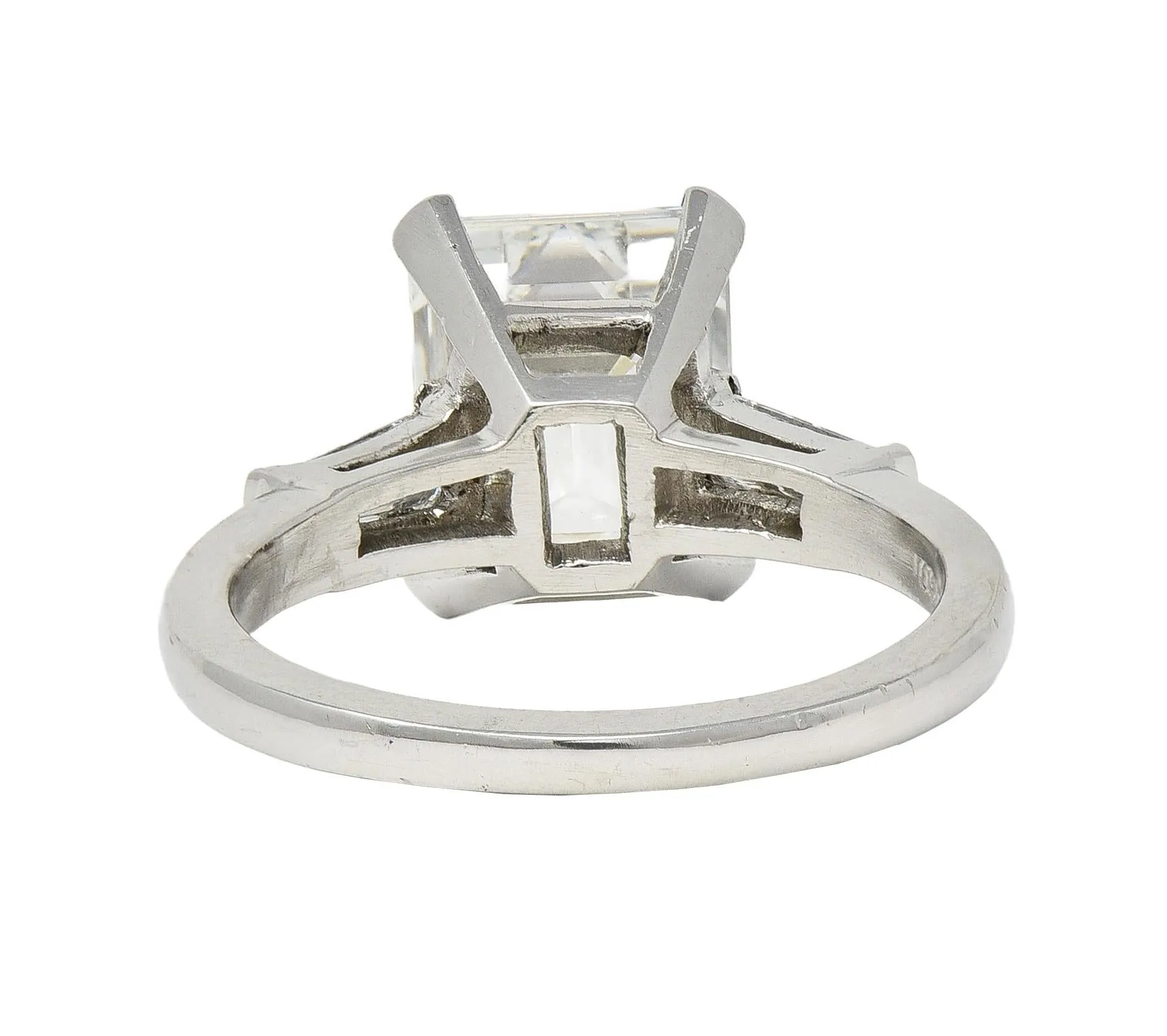 Mid-Century 4.12 CTW Emerald Cut Diamond Platinum Three Stone Vintage Engagement Ring GIA