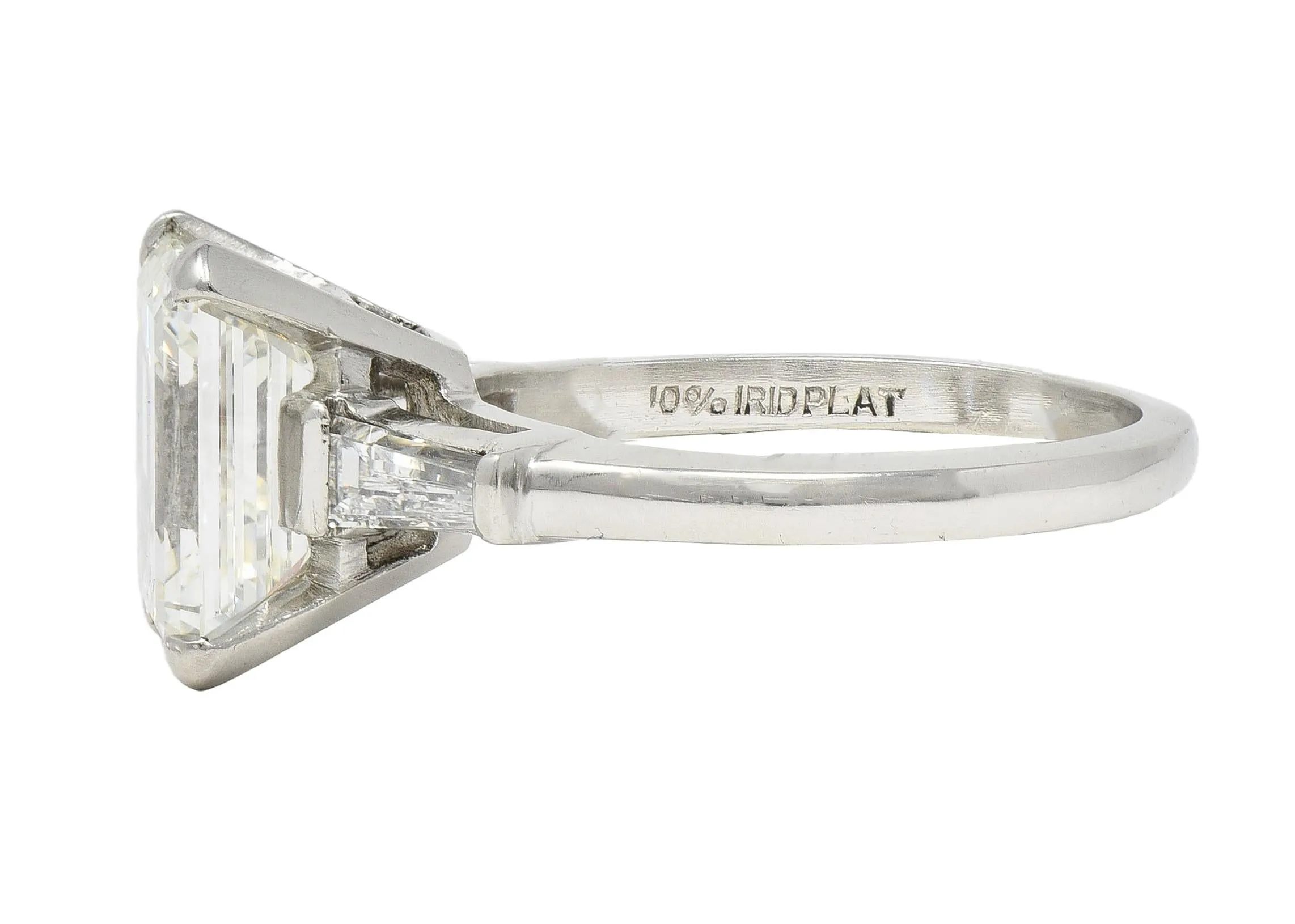Mid-Century 4.12 CTW Emerald Cut Diamond Platinum Three Stone Vintage Engagement Ring GIA