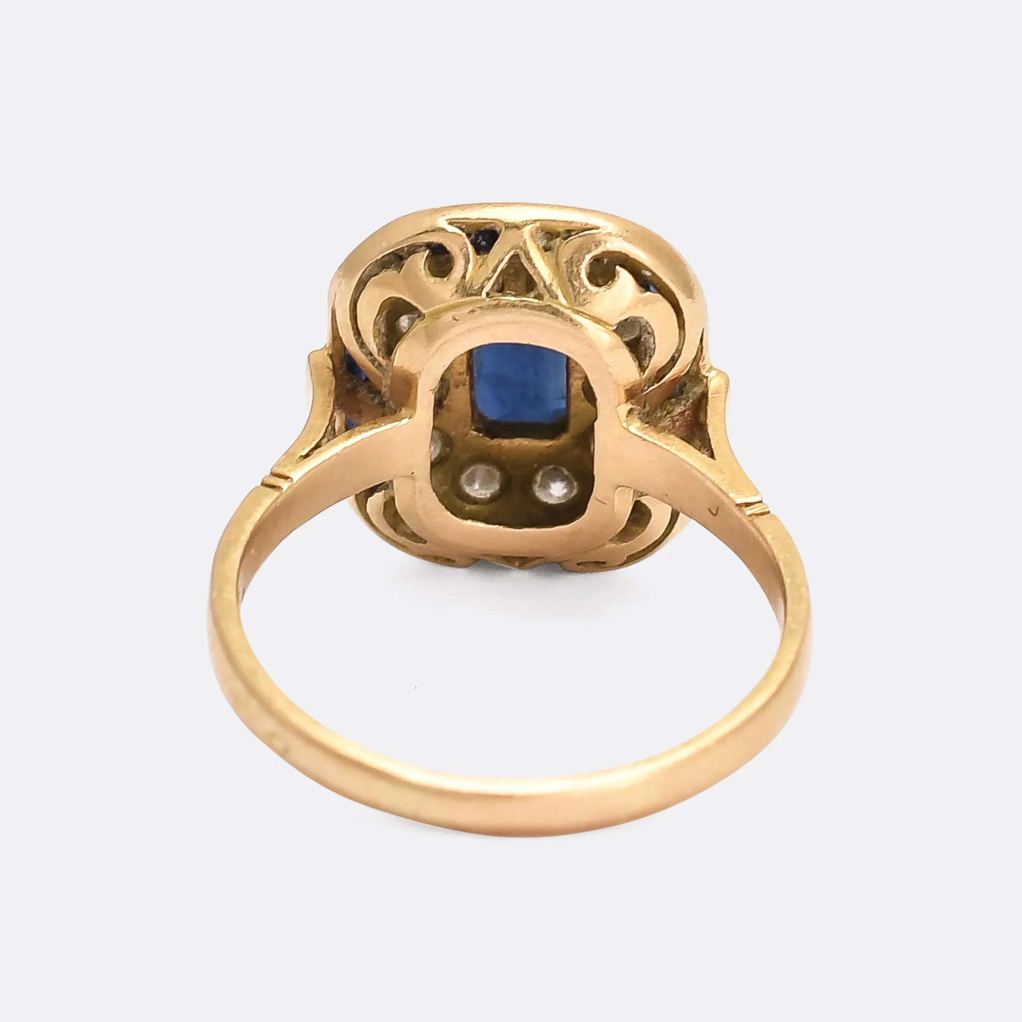 Mid-Century Sapphire & Diamond Cushion Cluster Ring