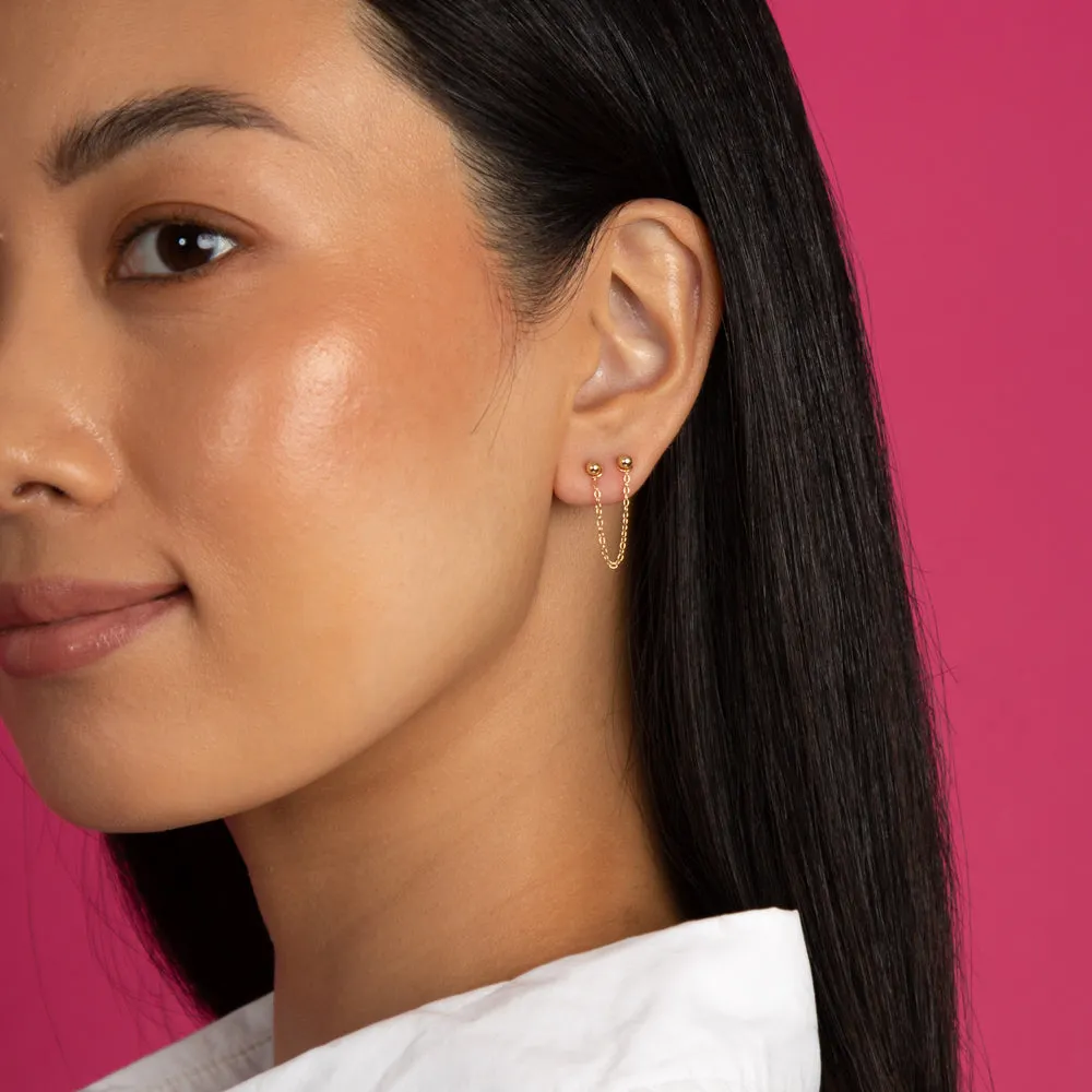 Mini Double Bead Chain Stud Earring
