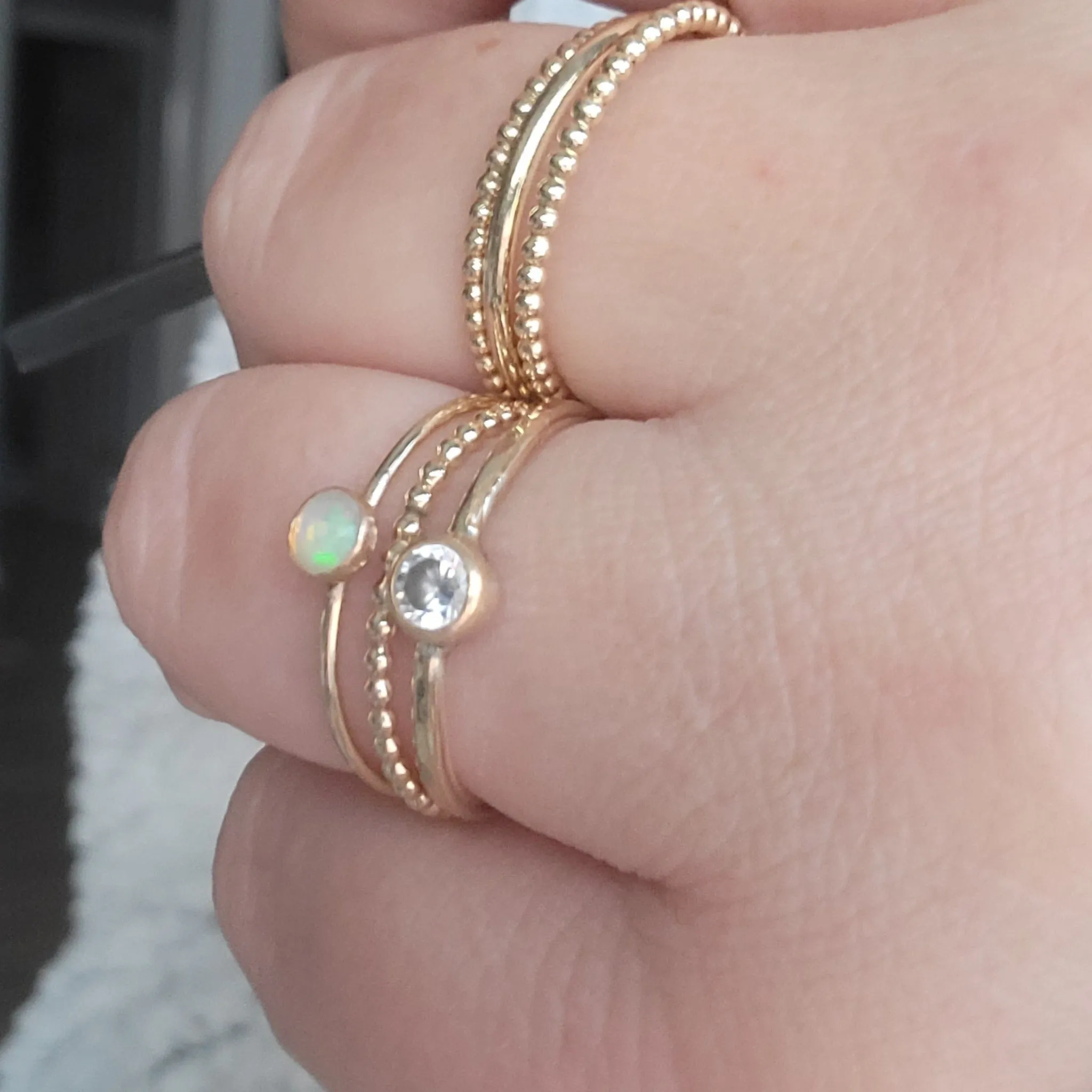 Mini Opal Stacking Ring - 4mm - Sterling or Gold