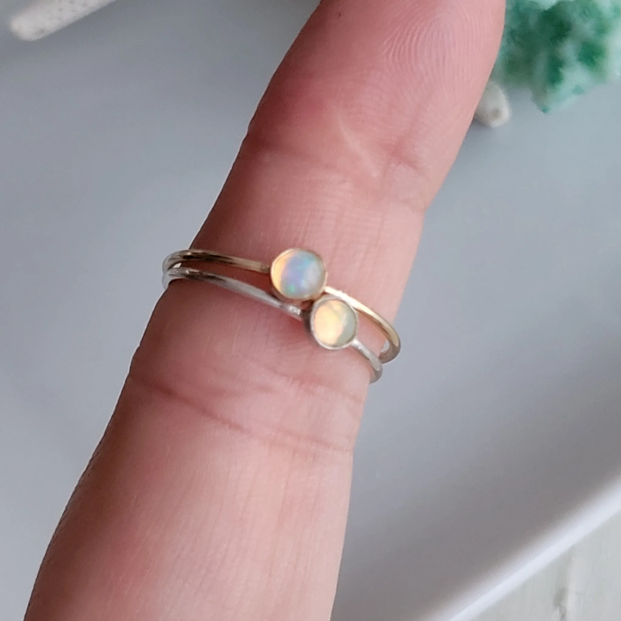 Mini Opal Stacking Ring - 4mm - Sterling or Gold