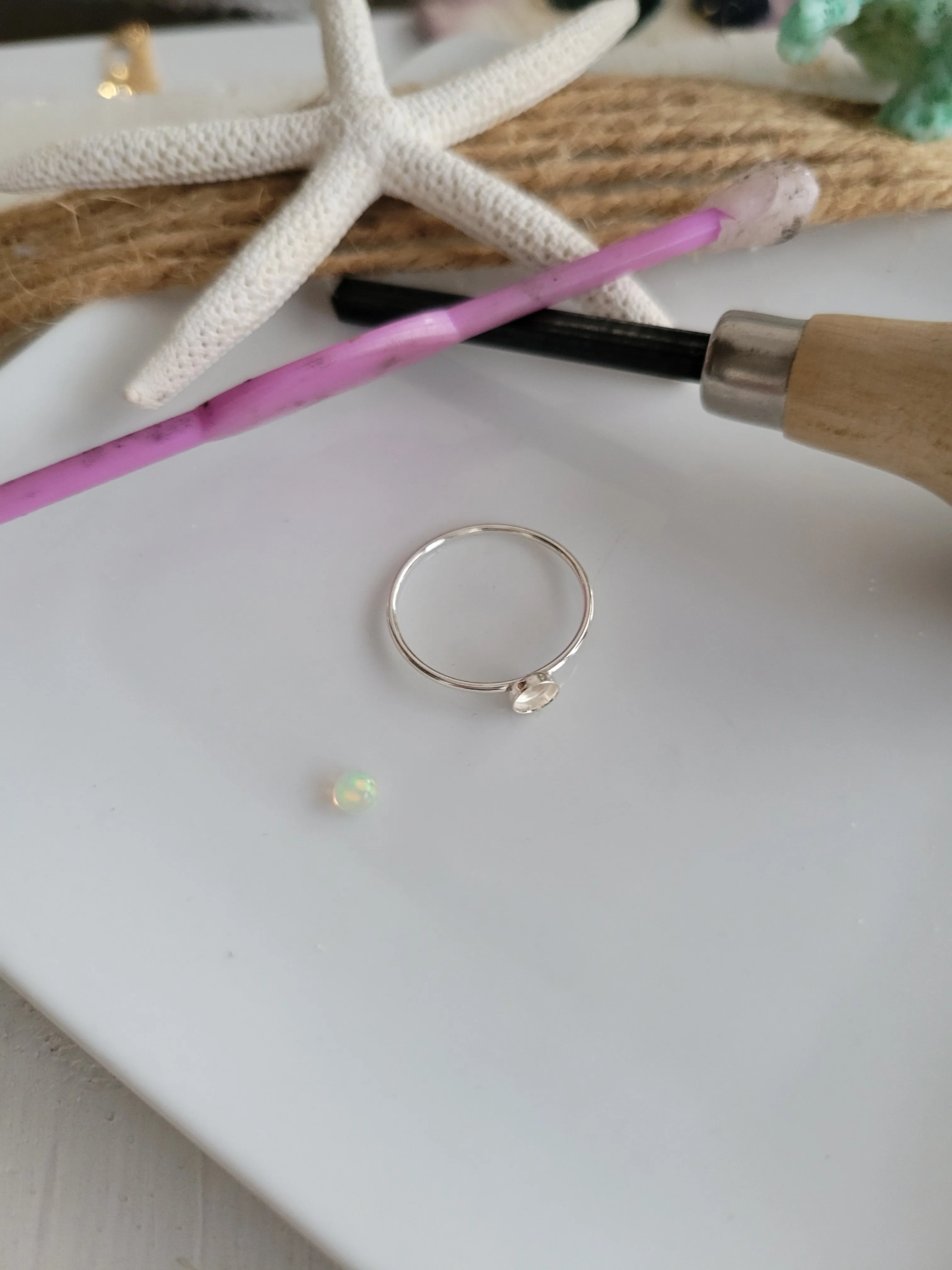 Mini Opal Stacking Ring - 4mm - Sterling or Gold