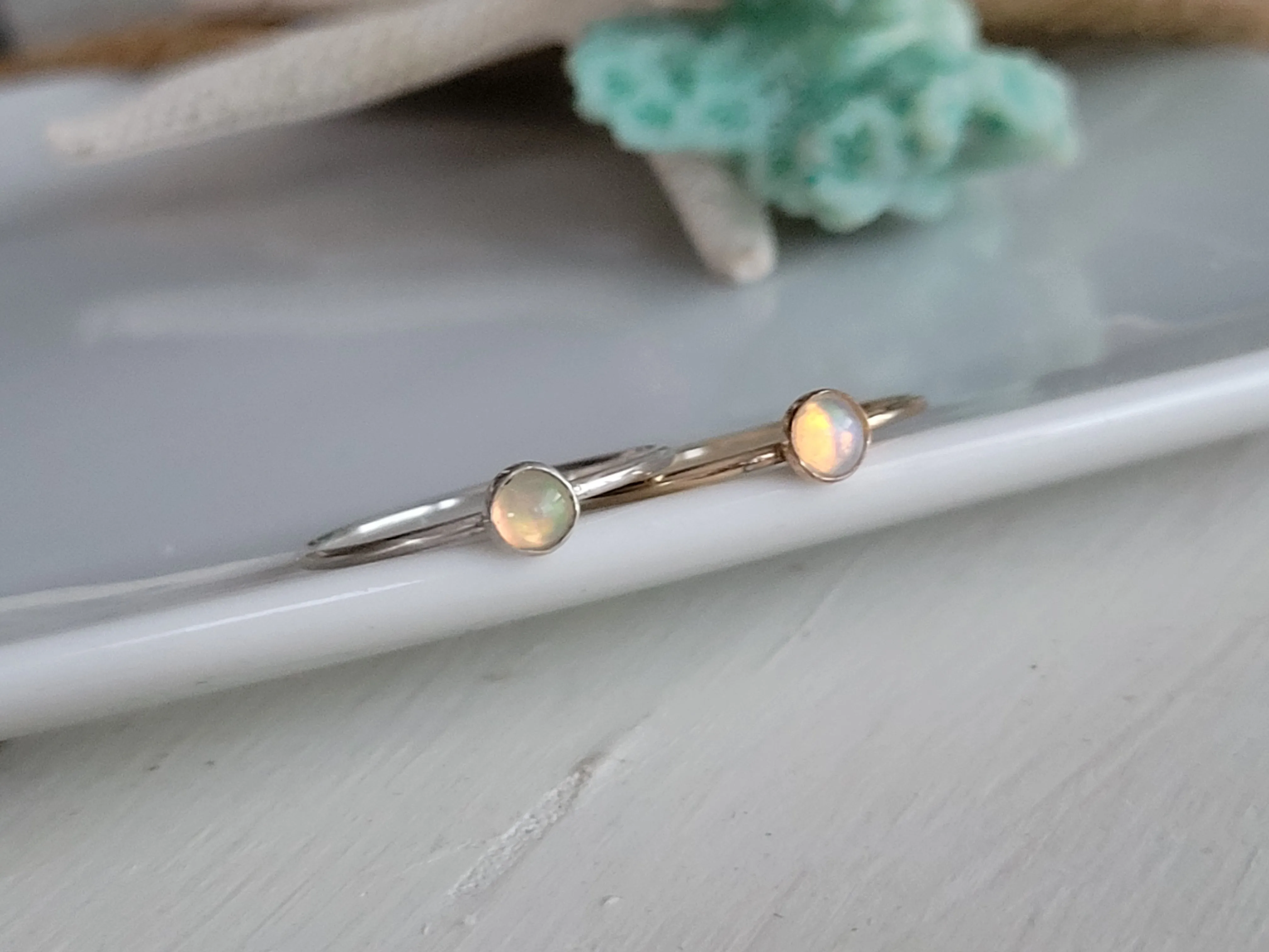 Mini Opal Stacking Ring - 4mm - Sterling or Gold