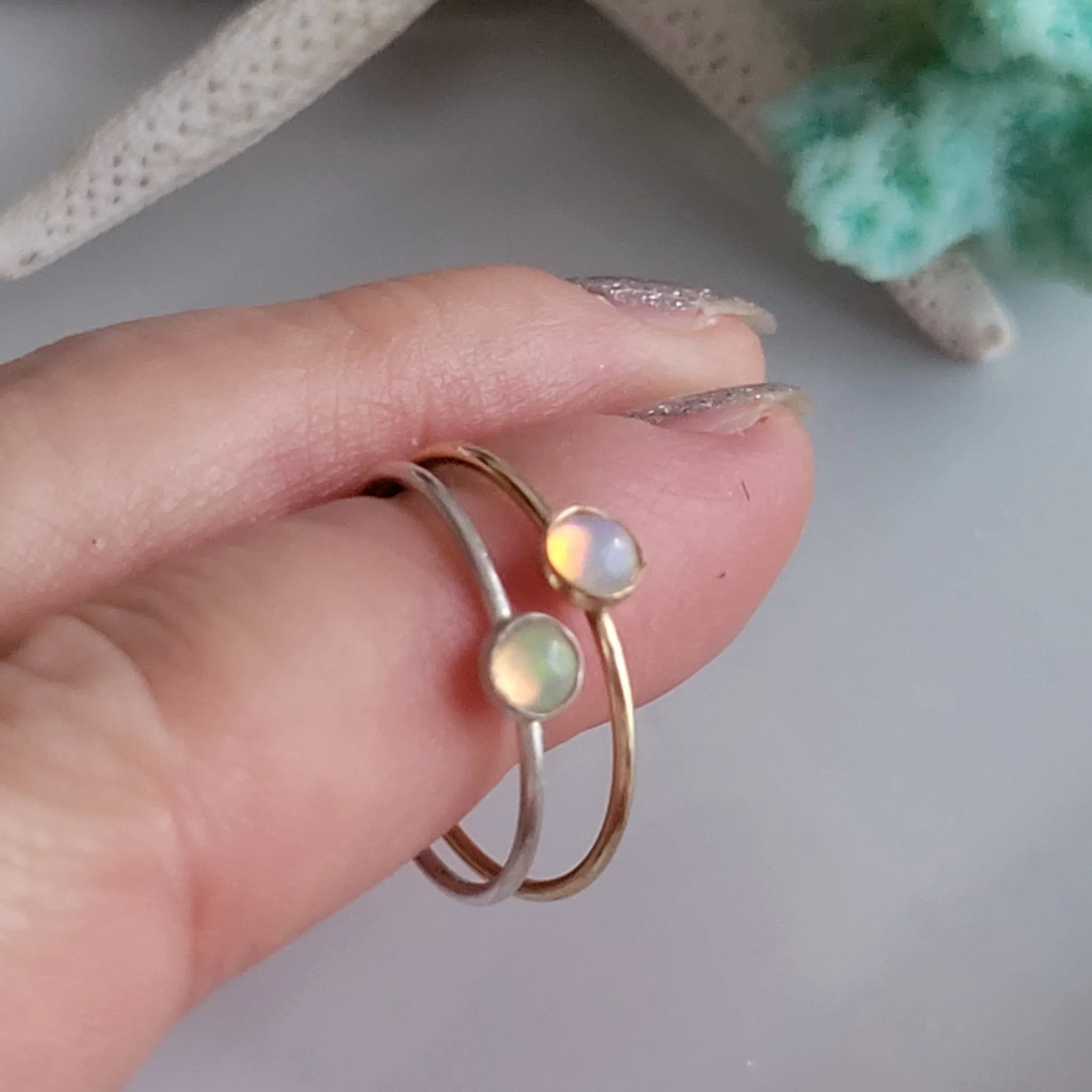 Mini Opal Stacking Ring - 4mm - Sterling or Gold
