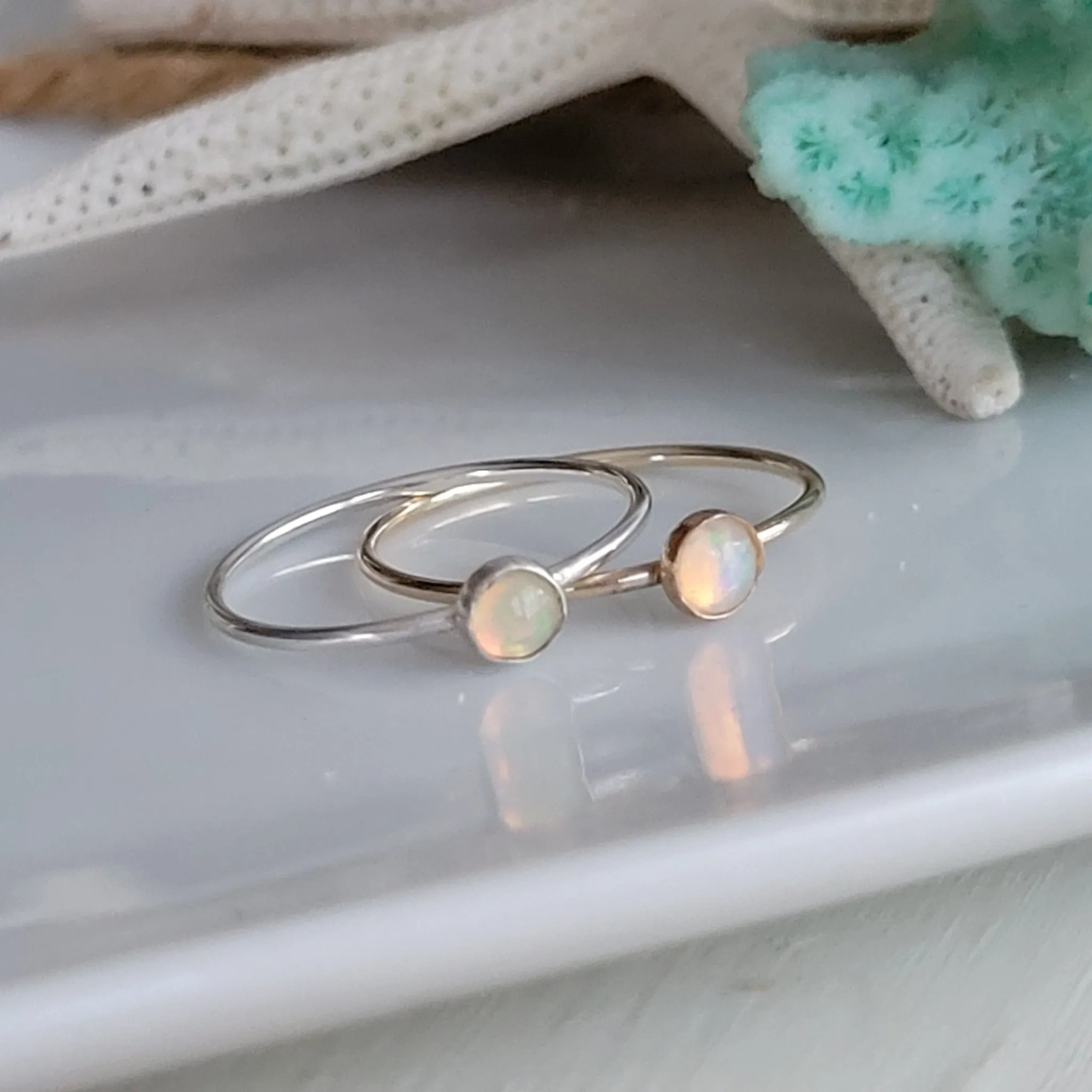 Mini Opal Stacking Ring - 4mm - Sterling or Gold