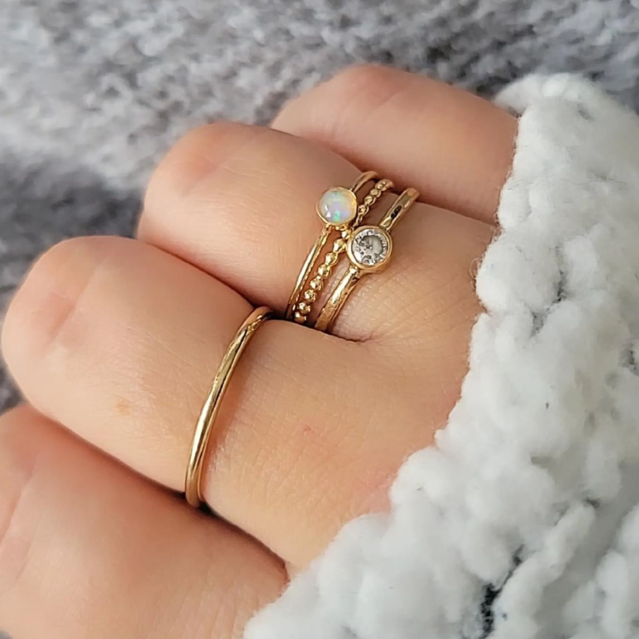 Mini Opal Stacking Ring - 4mm - Sterling or Gold