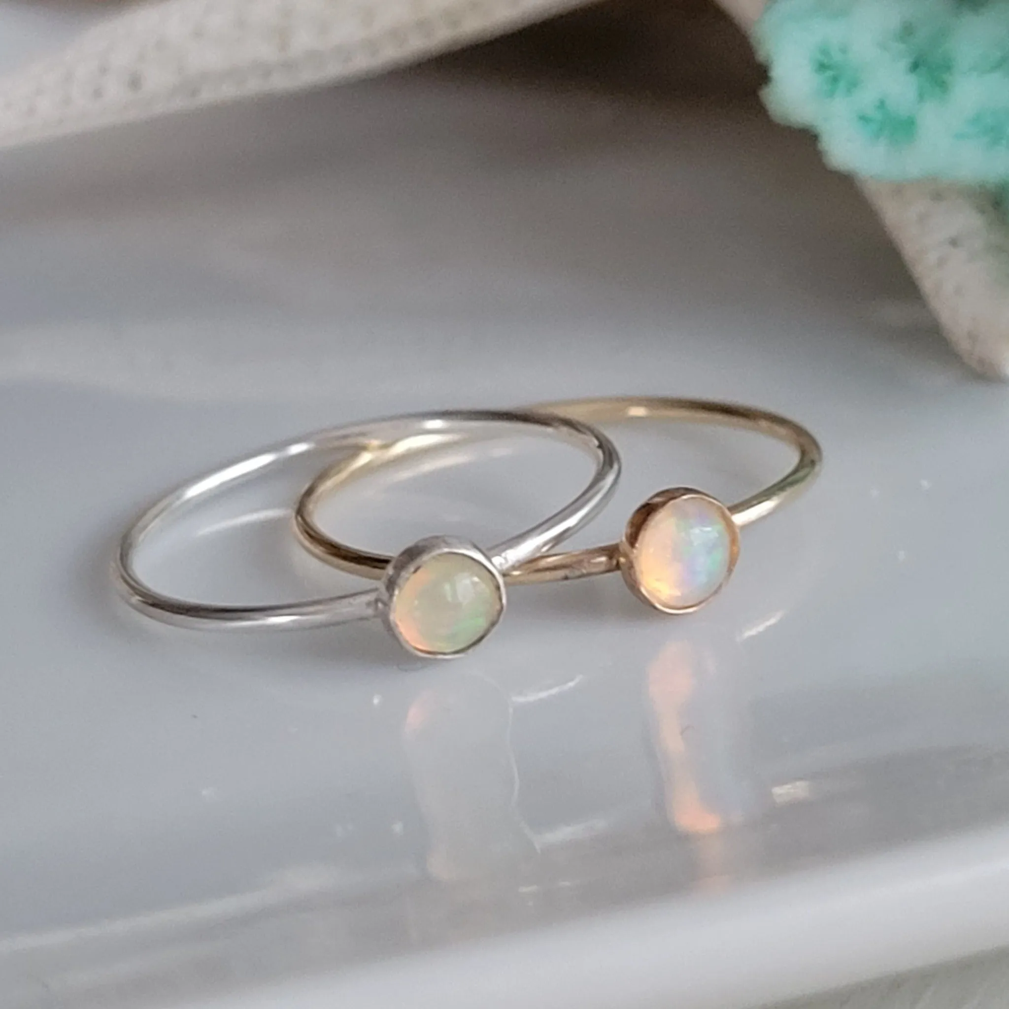 Mini Opal Stacking Ring - 4mm - Sterling or Gold