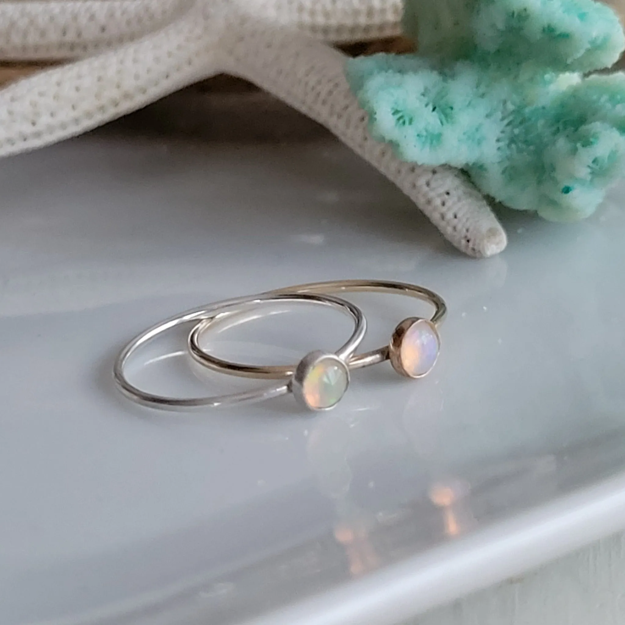 Mini Opal Stacking Ring - 4mm - Sterling or Gold