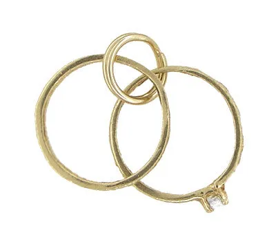 Miniature Vintage Bridal Ring Set Charm in 14 Karat Yellow Gold - Engagement & Wedding Ring