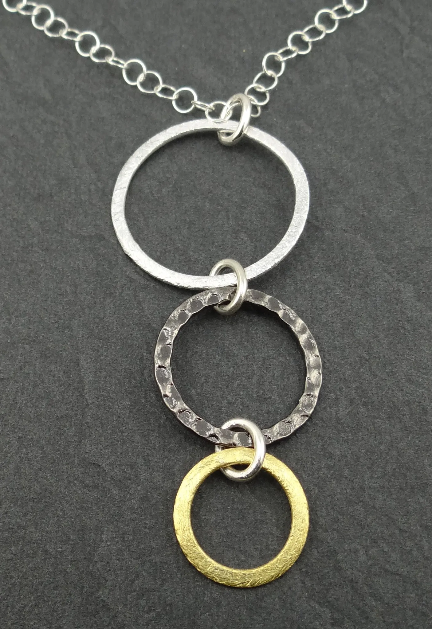 Mixed Metal #2 - Silver, Steel & Gold Triple Ring Eyeglass Necklace