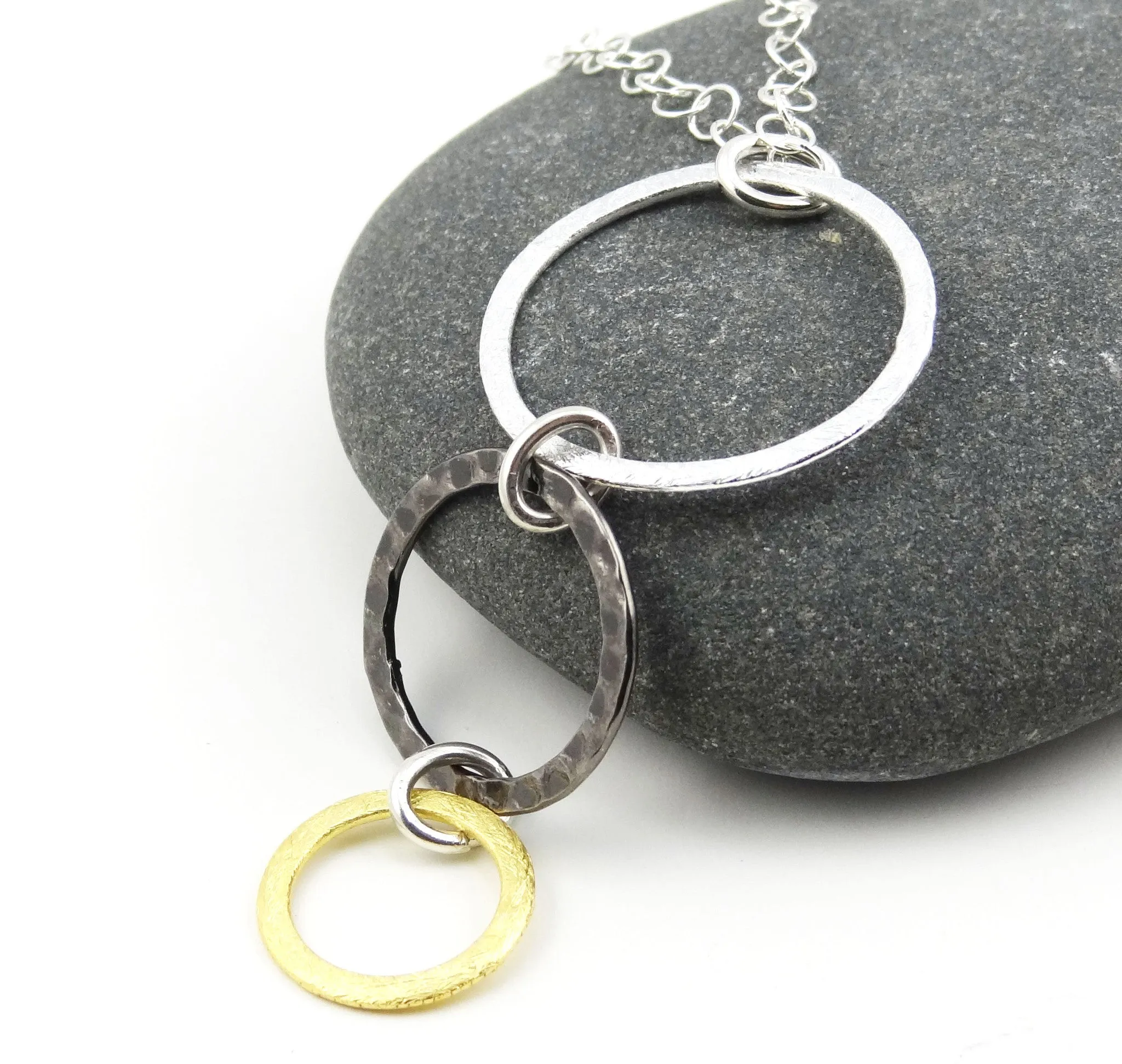 Mixed Metal #2 - Silver, Steel & Gold Triple Ring Eyeglass Necklace