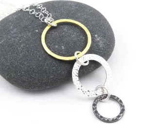 Mixed Metal - Gold, Silver, & Steel Triple Ring Necklace