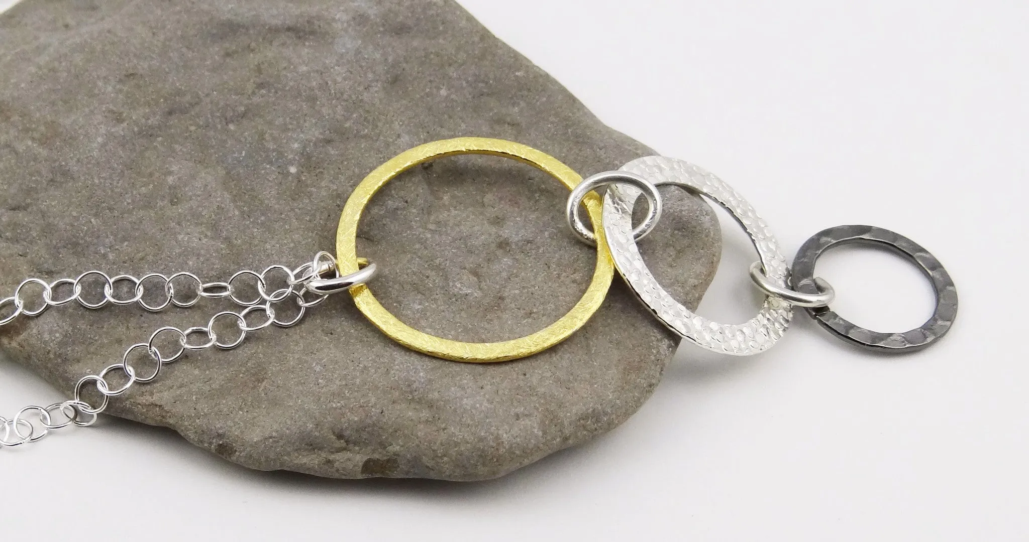 Mixed Metal - Gold, Silver, & Steel Triple Ring Necklace