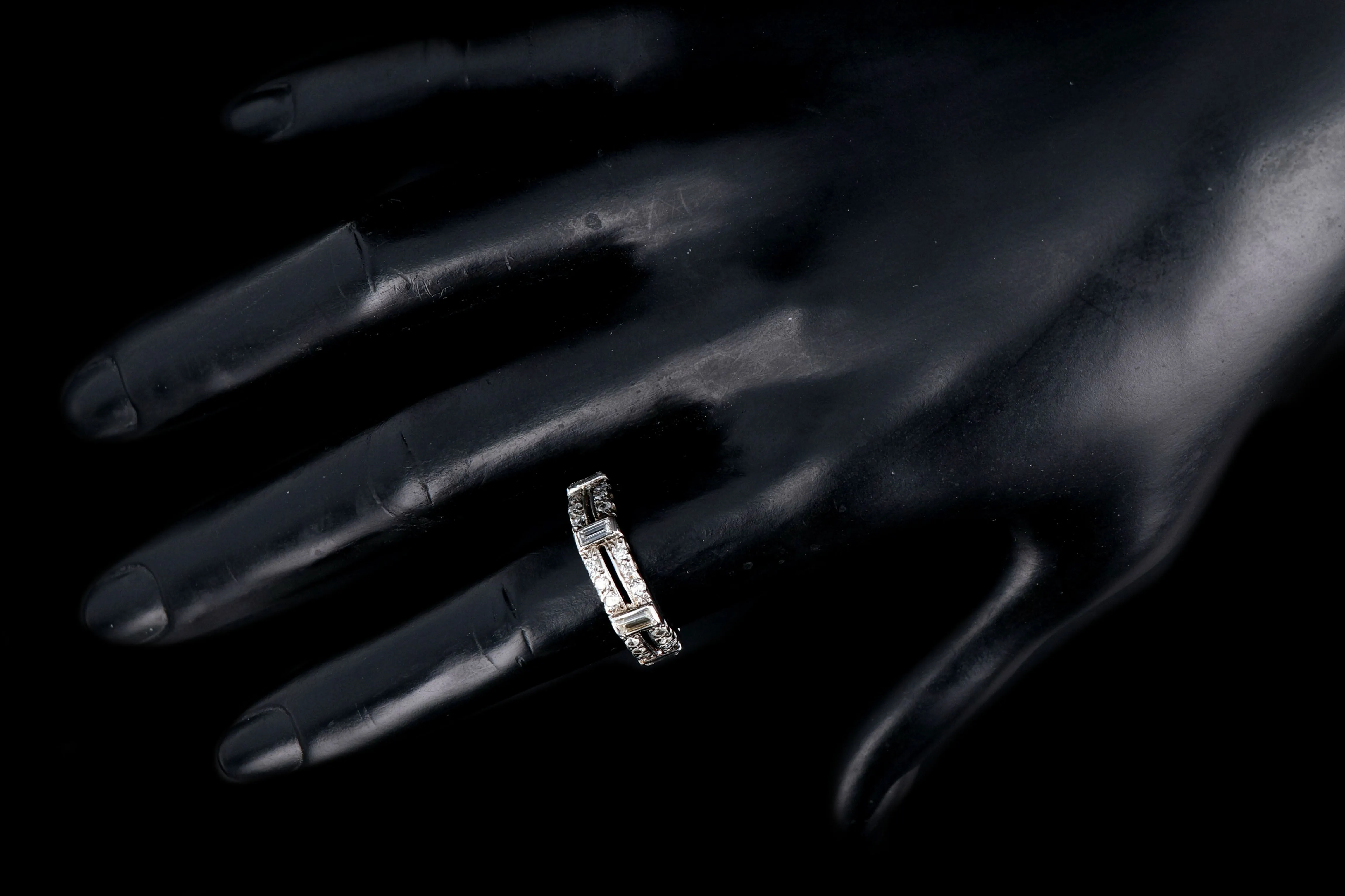 Modern 14K White Gold 1 Carats Round Brilliant and Baguette Cut Diamond Eternity Band