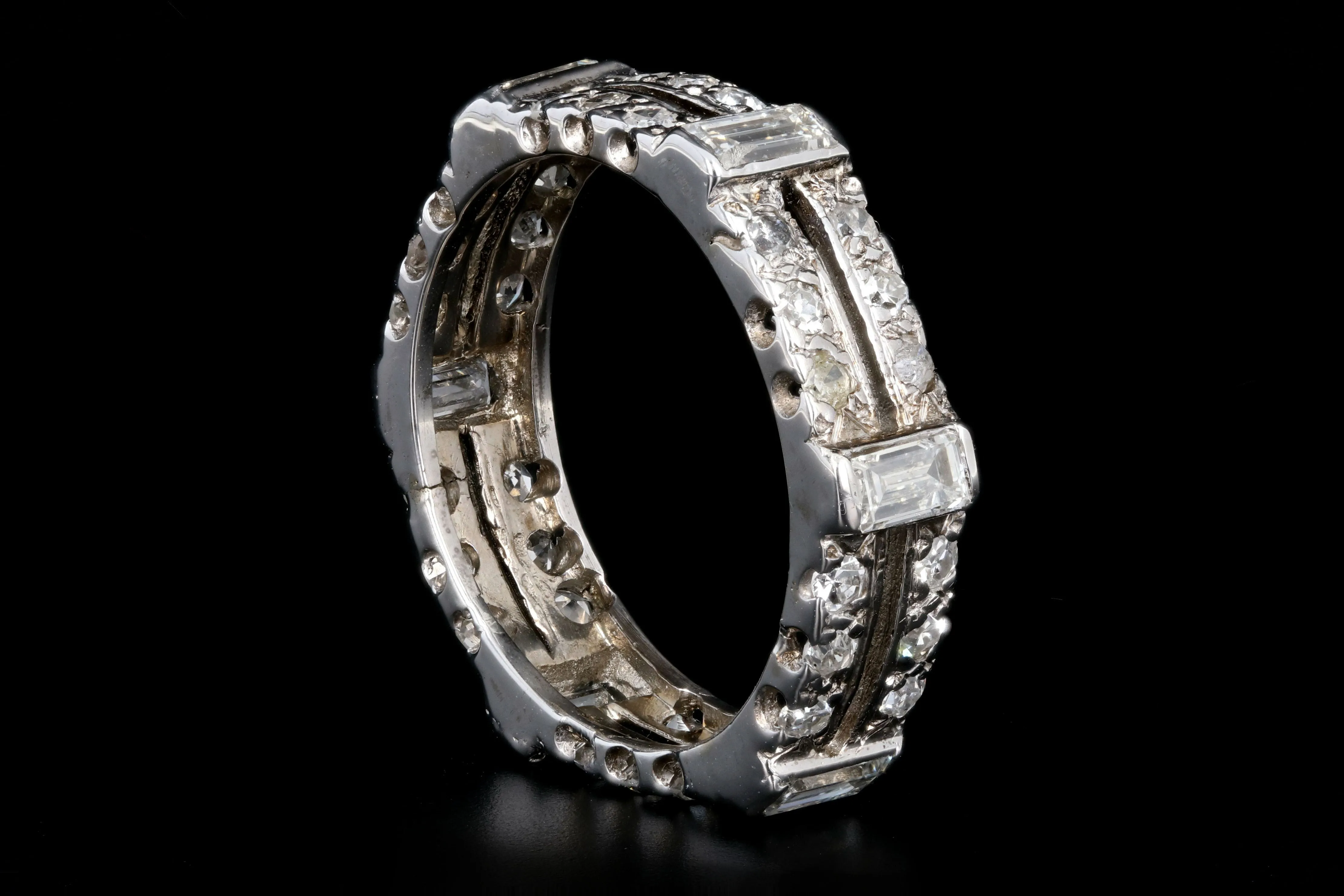 Modern 14K White Gold 1 Carats Round Brilliant and Baguette Cut Diamond Eternity Band