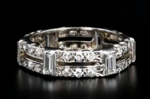 Modern 14K White Gold 1 Carats Round Brilliant and Baguette Cut Diamond Eternity Band