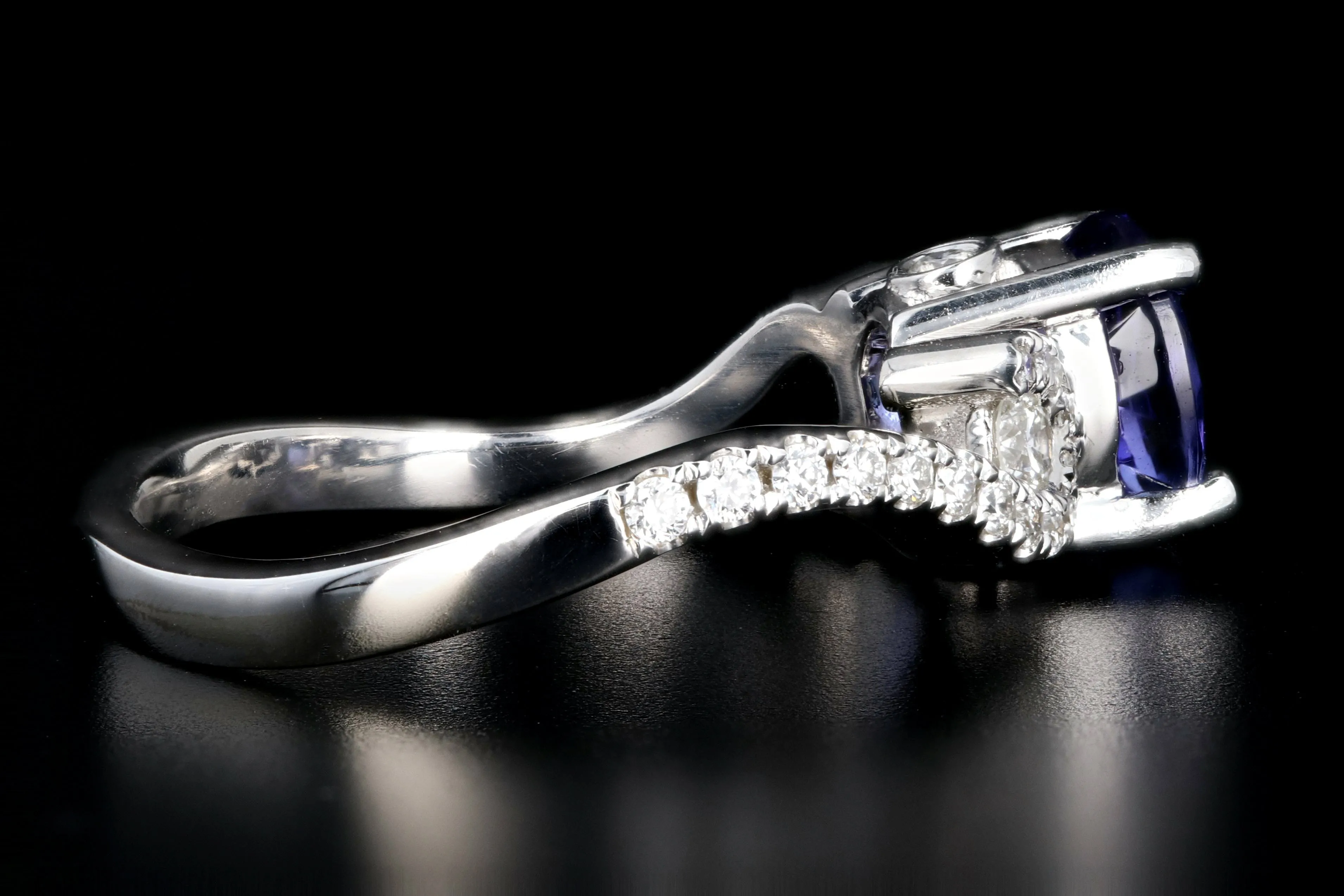 Modern 14K White Gold 1.63CT Tanzanite and Diamond Ring