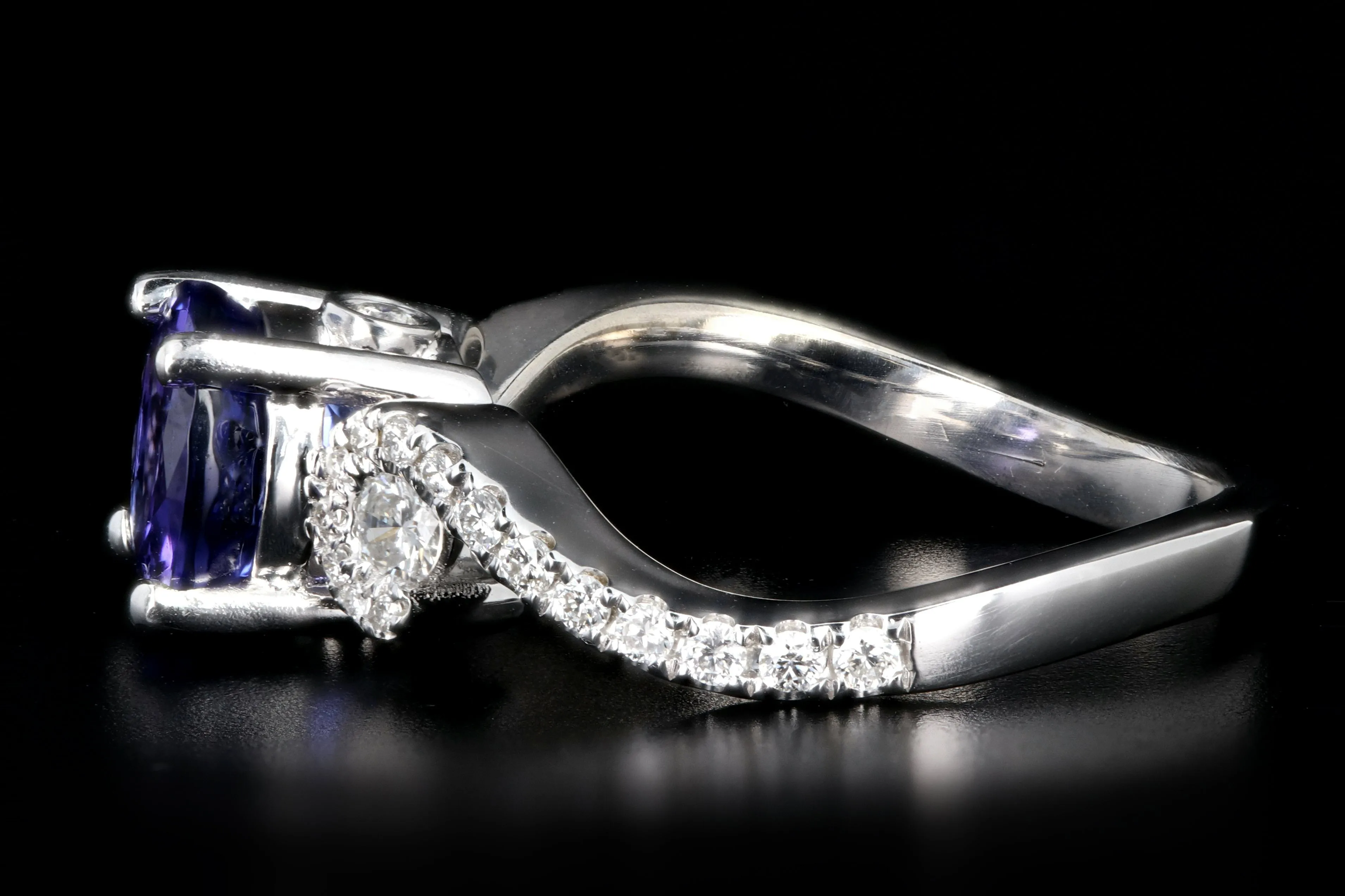 Modern 14K White Gold 1.63CT Tanzanite and Diamond Ring