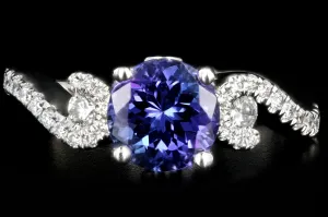 Modern 14K White Gold 1.63CT Tanzanite and Diamond Ring