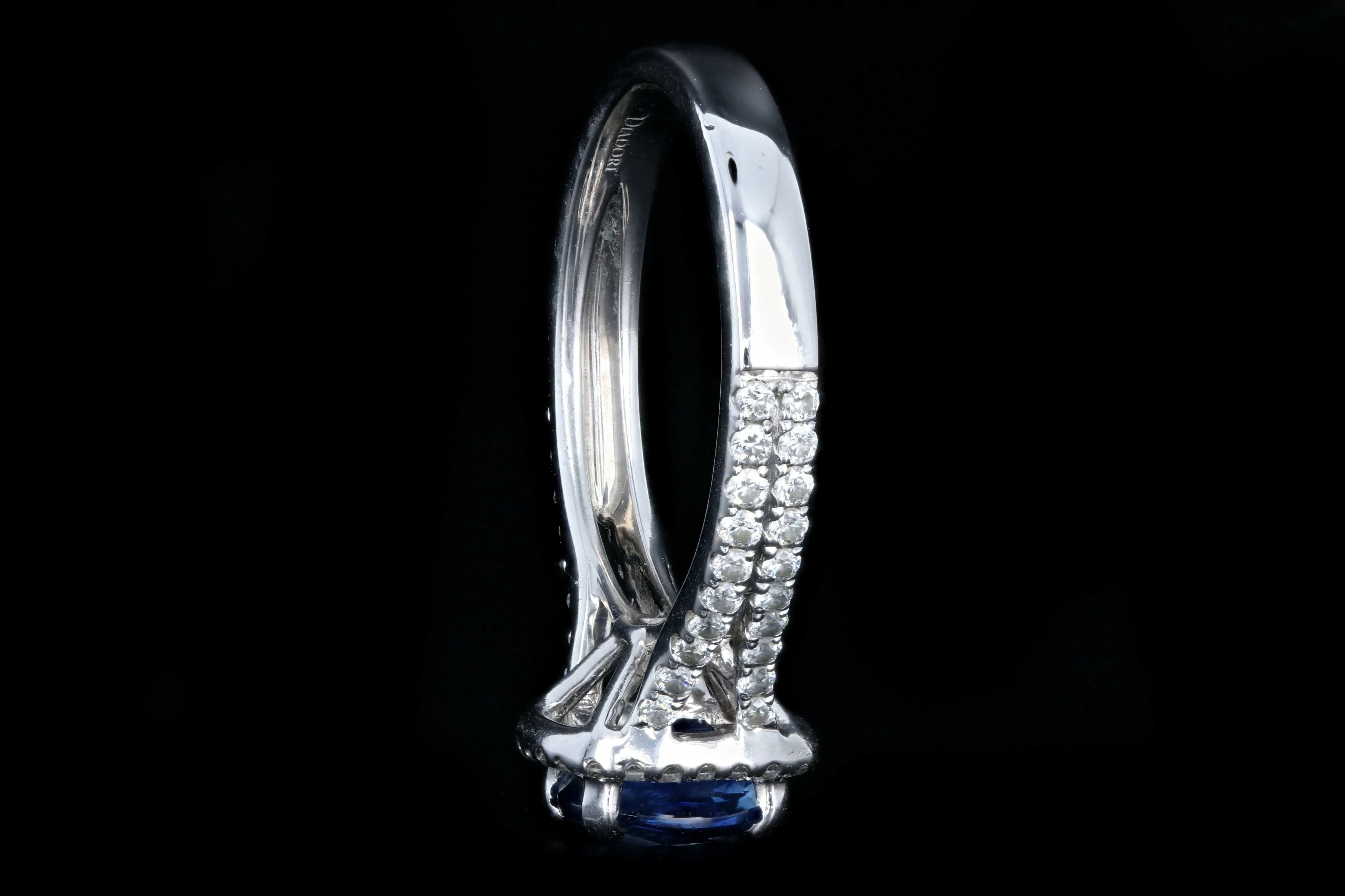 Modern 18K White Gold 1.25 Natural Sapphire and Diamond Halo Ring
