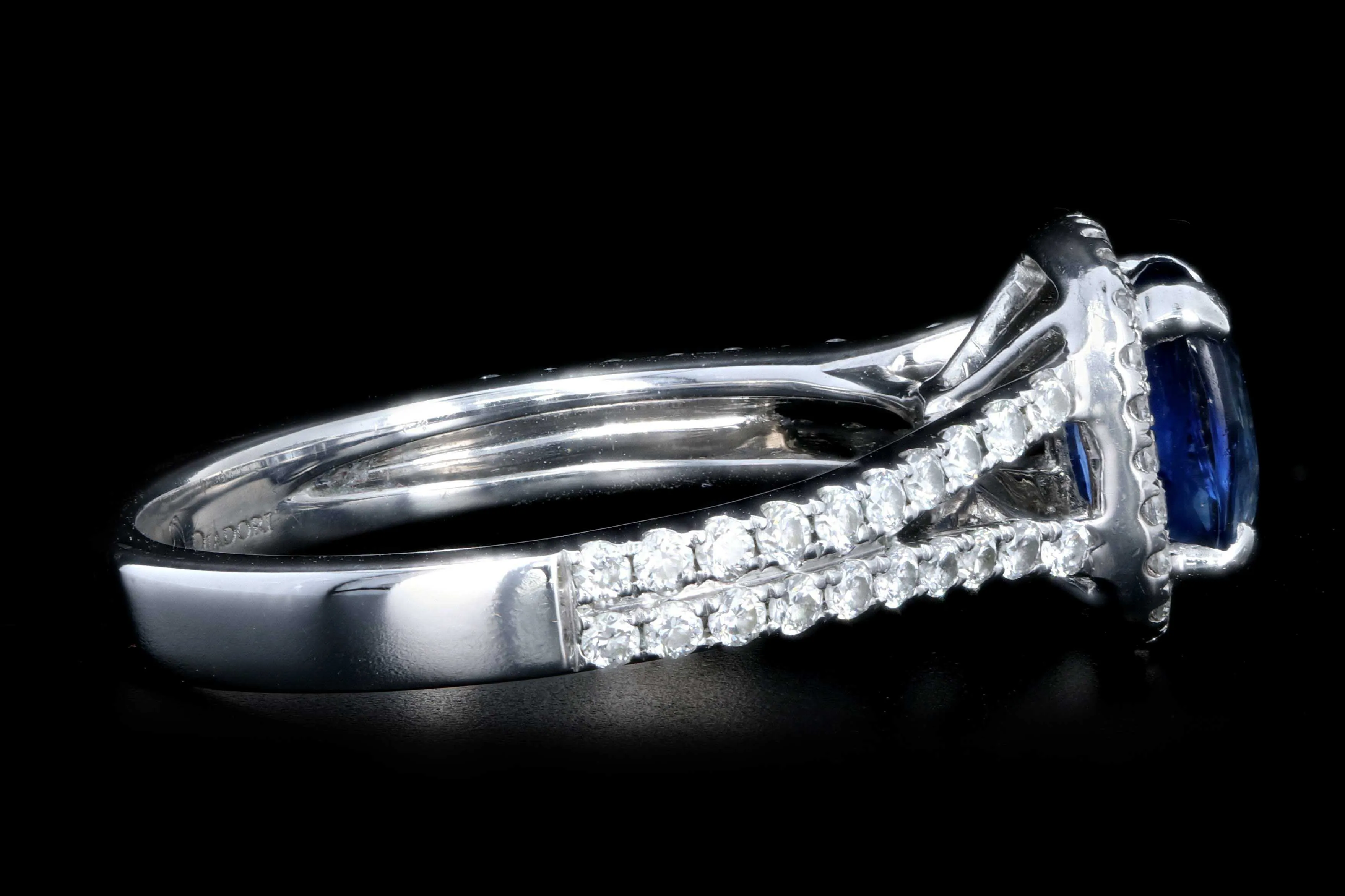 Modern 18K White Gold 1.25 Natural Sapphire and Diamond Halo Ring