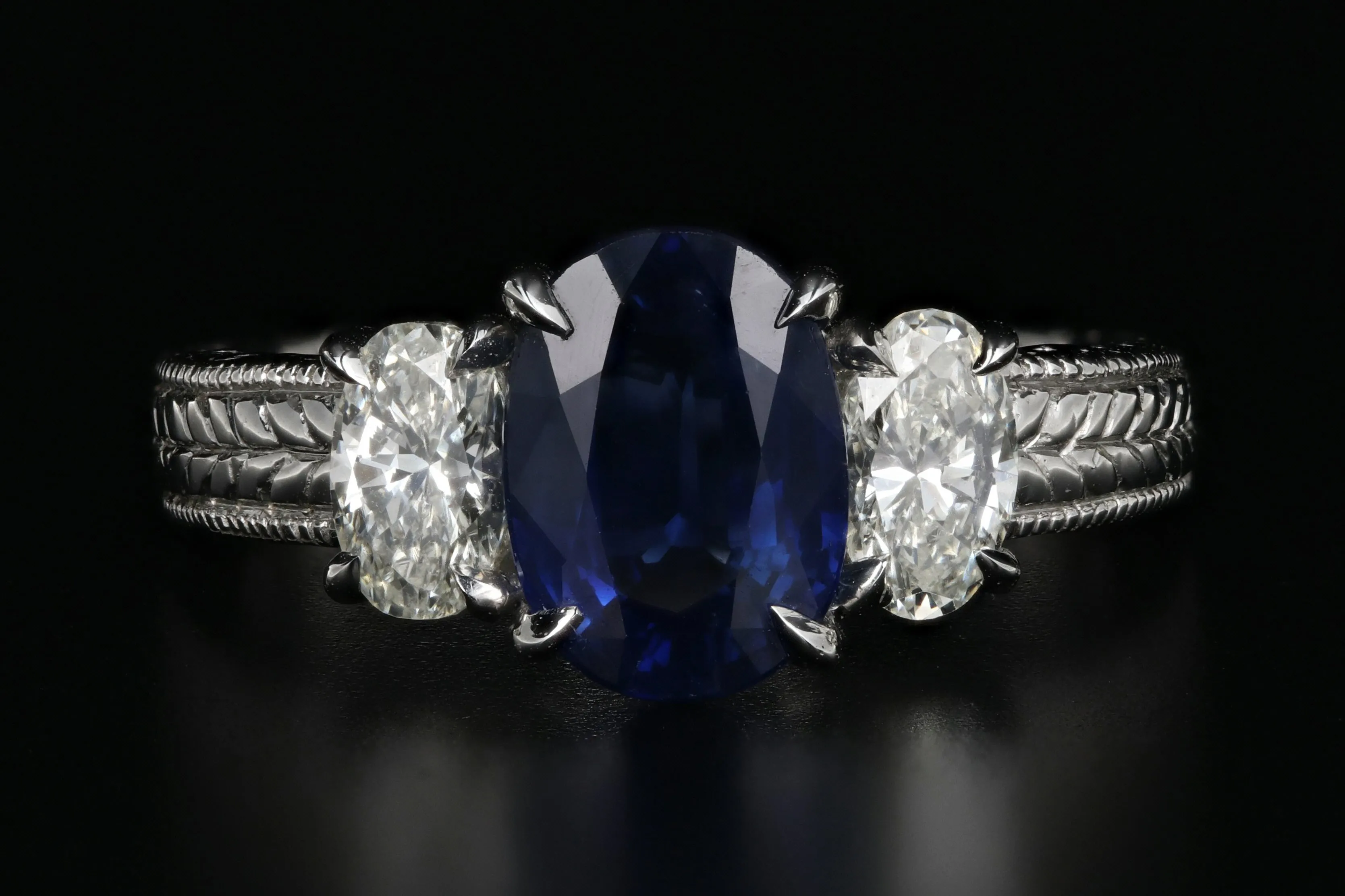 Modern 18K White Gold 2.2CT Natural Blue Sapphire and Diamond Ring