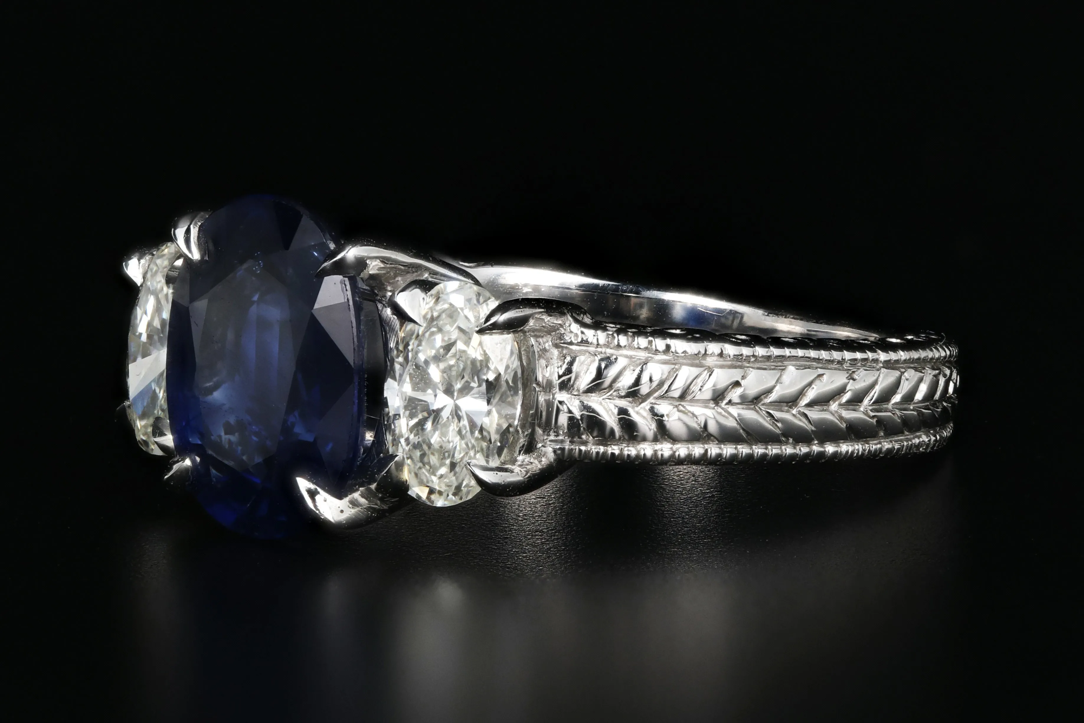 Modern 18K White Gold 2.2CT Natural Blue Sapphire and Diamond Ring