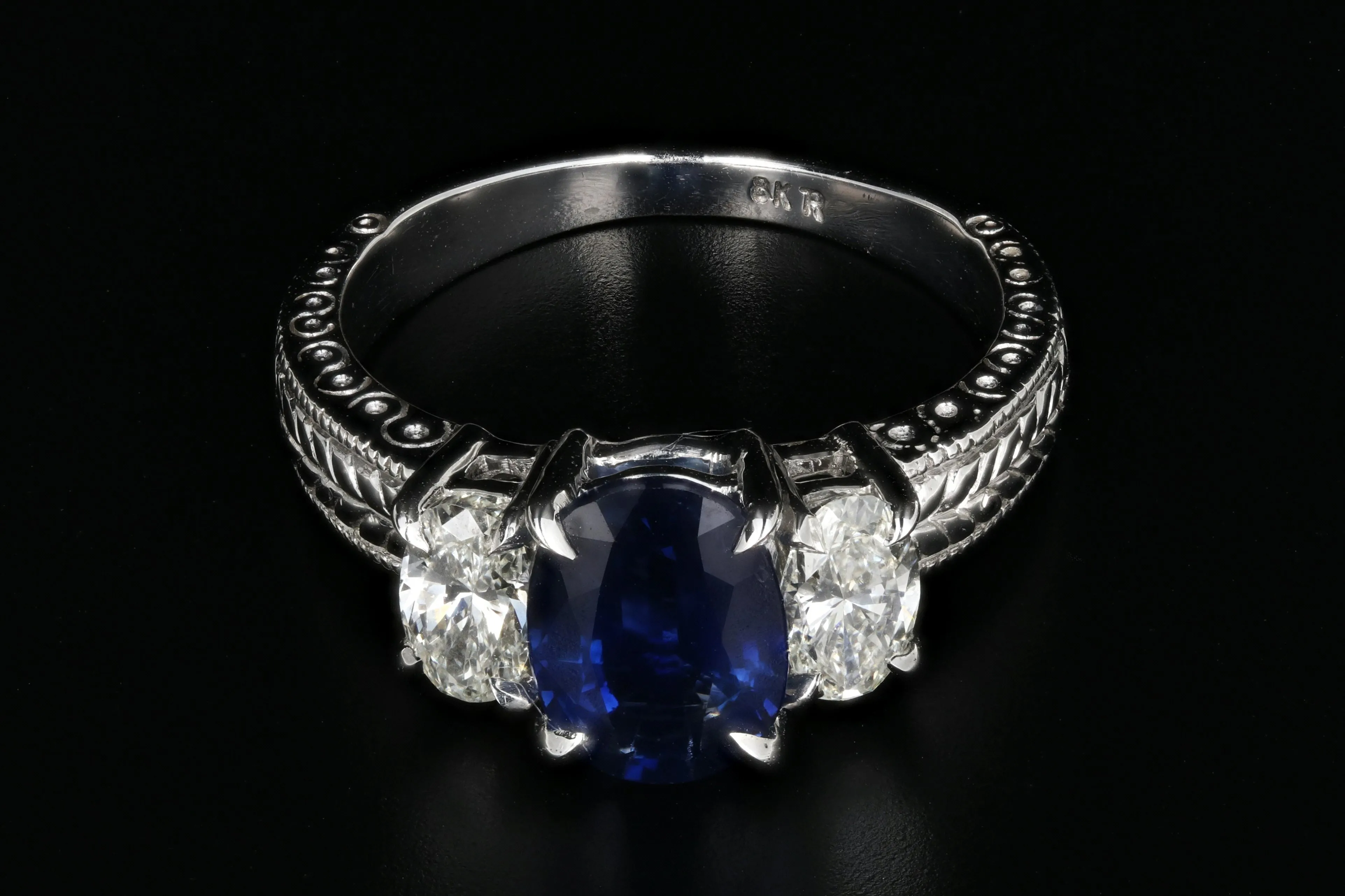 Modern 18K White Gold 2.2CT Natural Blue Sapphire and Diamond Ring