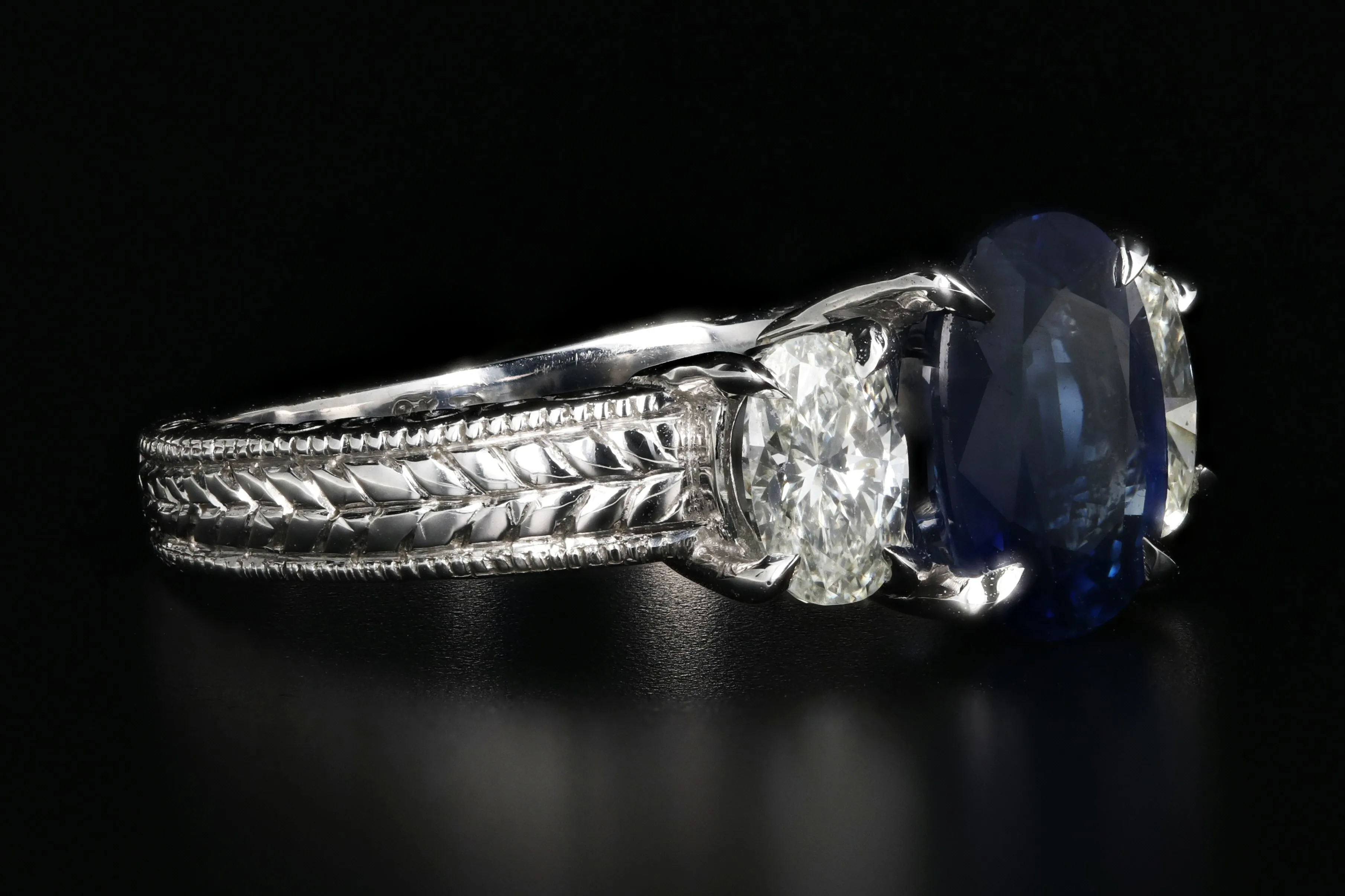 Modern 18K White Gold 2.2CT Natural Blue Sapphire and Diamond Ring