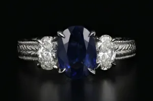 Modern 18K White Gold 2.2CT Natural Blue Sapphire and Diamond Ring