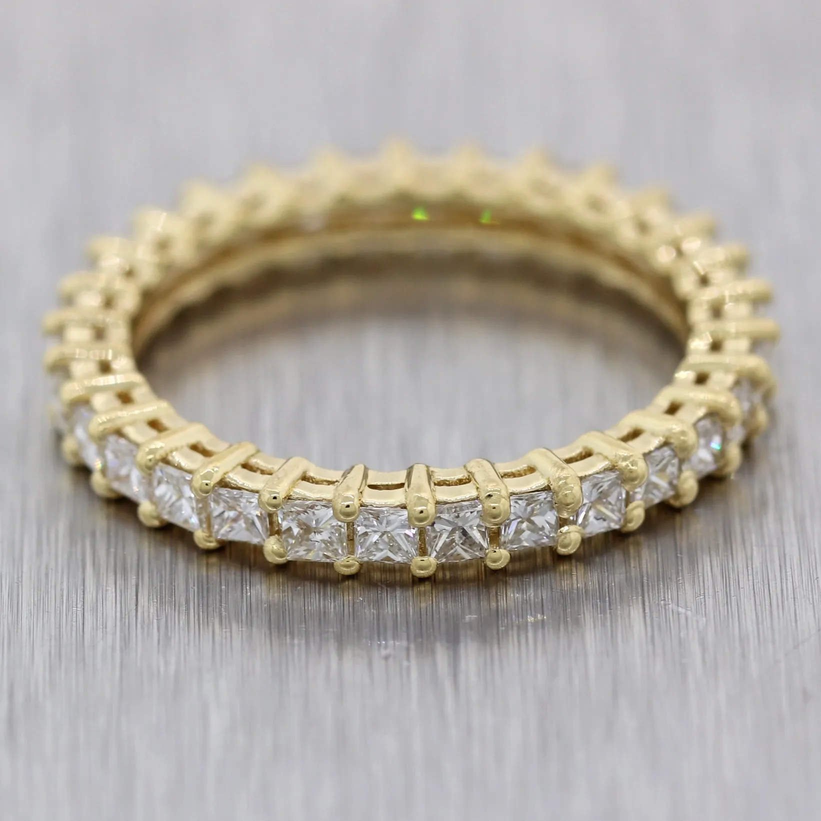 Modern 18k Yellow Gold 1.20ctw Princess Cut Diamond Eternity Band Ring
