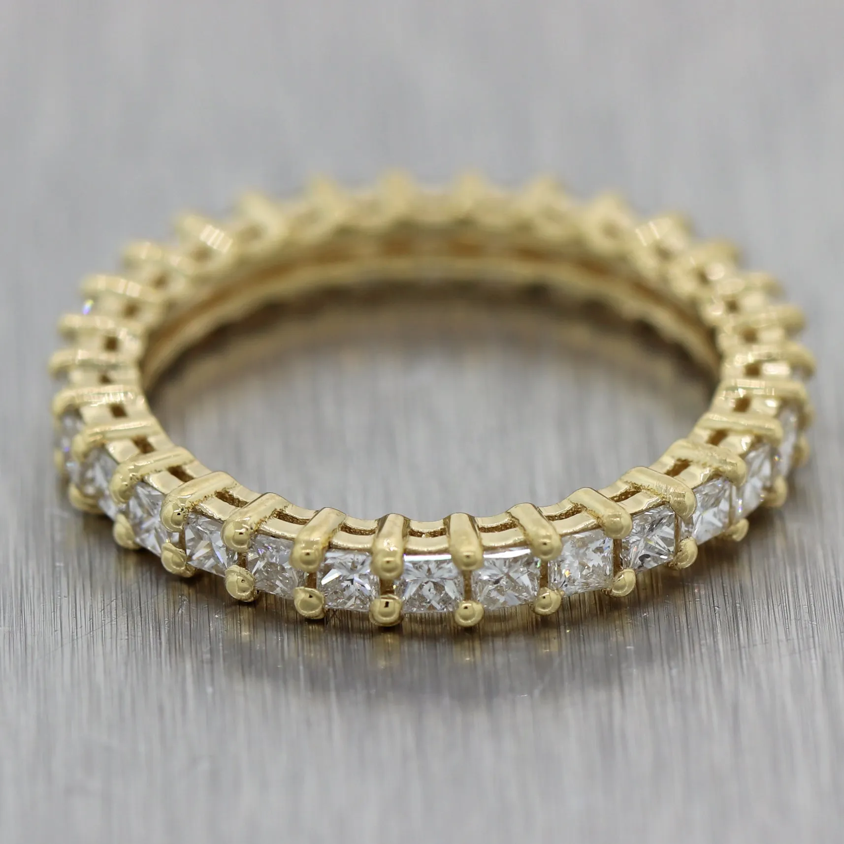 Modern 18k Yellow Gold 1.20ctw Princess Cut Diamond Eternity Band Ring