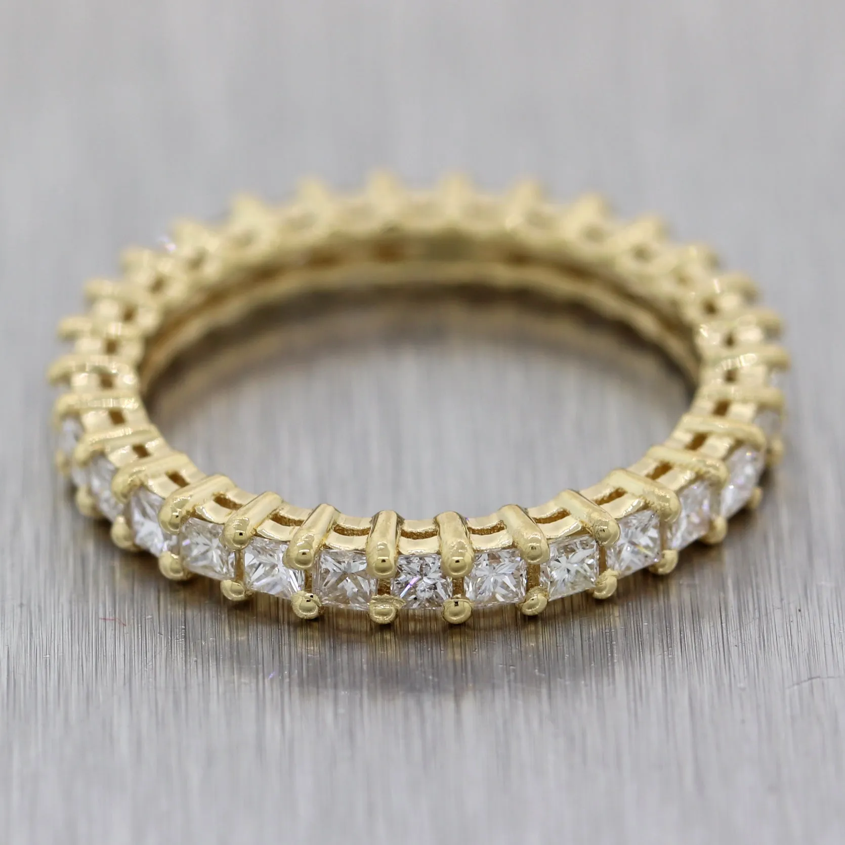 Modern 18k Yellow Gold 1.20ctw Princess Cut Diamond Eternity Band Ring